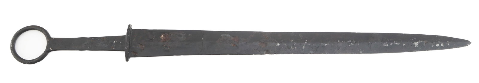 19th C. RING POMMEL SWORD: 19th C. RING POMMEL SWORD 19th Century Ring Pommel Sword. Double edged, iron blade. Ring pommel. Blade Length: 15" Total Length: 20 1/2"