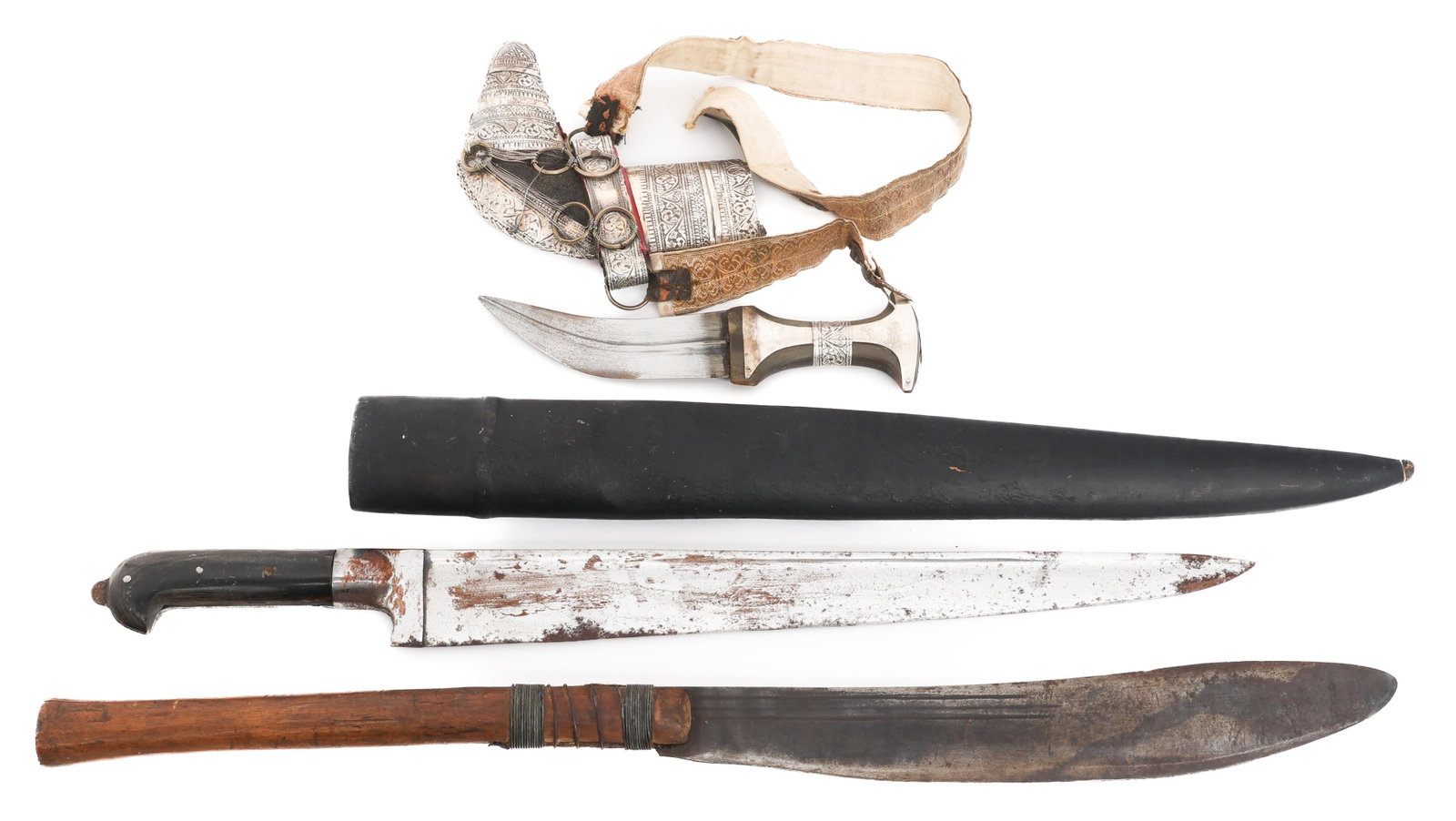 19th - 20th C. JAMBIYA, PESH KABZ & TRIBAL MACHETE (1 of 12)