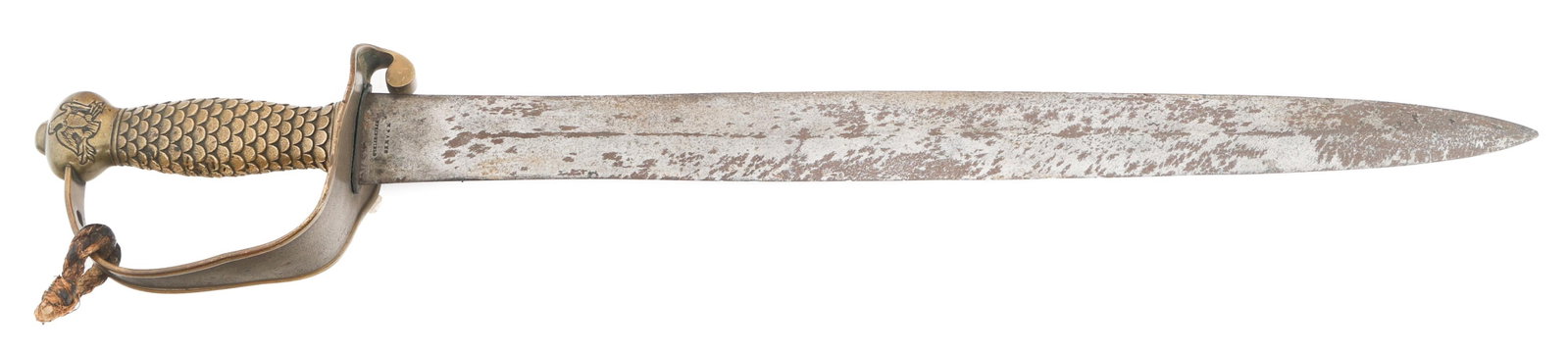 CIVIL WAR CONFEDERATE REARSENALED M1841 CUTLASS: CIVIL WAR CONFEDERATE REARSENALED M1841 CUTLASS Civil War Confederate Rearsenaled M1841 Cutlass. Double edged blade. Maker marked by Ames on the ricasso, dated 1845 and USN on the reverse. Leather buf