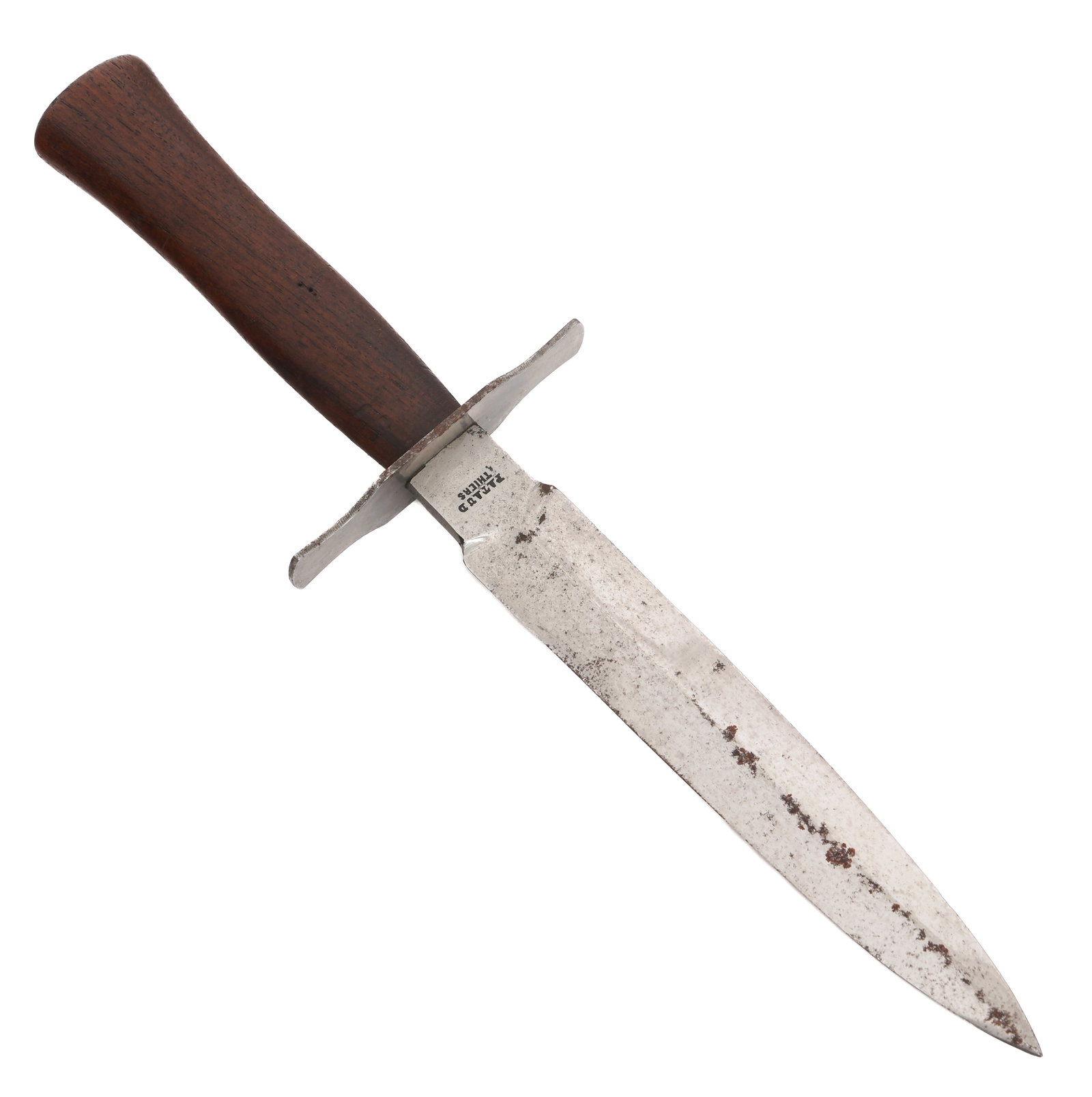 WWI FRENCH M1916 TRENCH KNIFE by PATAUD THIERS: WWI FRENCH M1916 TRENCH KNIFE by PATAUD THIERS WWI French M1916 Trench Knife. Double edged, bright blade. Maker marked by Pataud Thiers on the ricasso. Steel guard numbered 938. Wooden handle. No