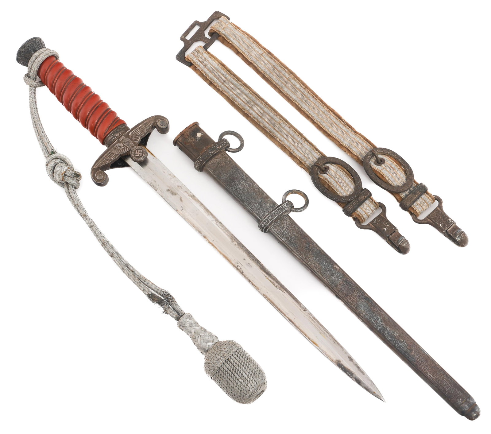 WWII GERMAN M35 OFFICER NAMED DAGGER by ALCOSO: WWII GERMAN M35 OFFICER NAMED DAGGER by ALCOSO WWII German Army Model 1935 Dress Dagger. Double edged, bright blade. Maker marked by Alexander Coppel on the ricasso. Steel hilt with alloy based