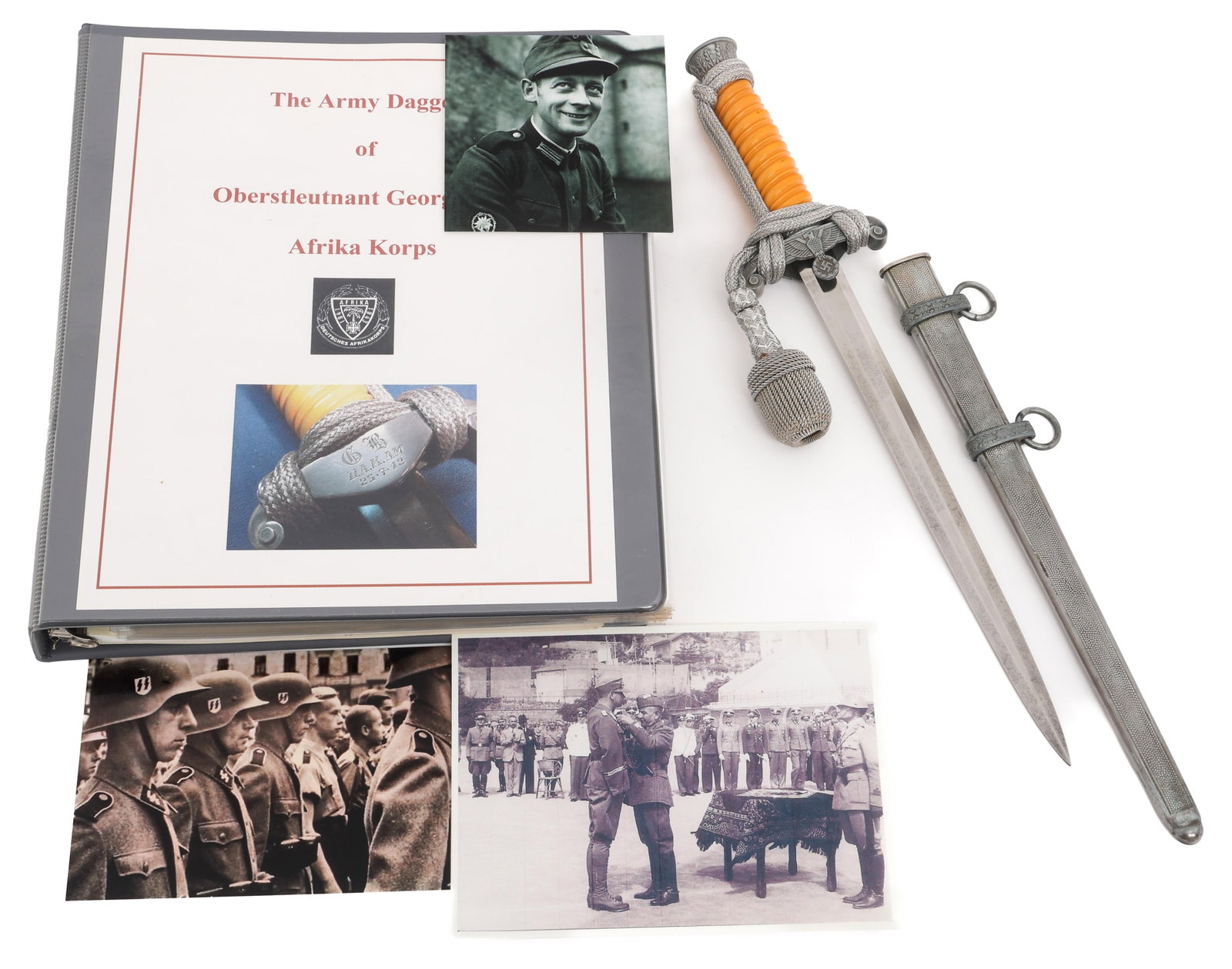 WWII GERMAN HEER DAK GEORG BRIEL M35 DRESS DAGGER: WWII GERMAN HEER DAK GEORG BRIEL M35 DRESS DAGGER WWII German Heer DAK Oberstleutnant Georg Briel's Named M35 Dress Dagger. Double edged, bright blade. No visible marks. Alloy based hilt with steel