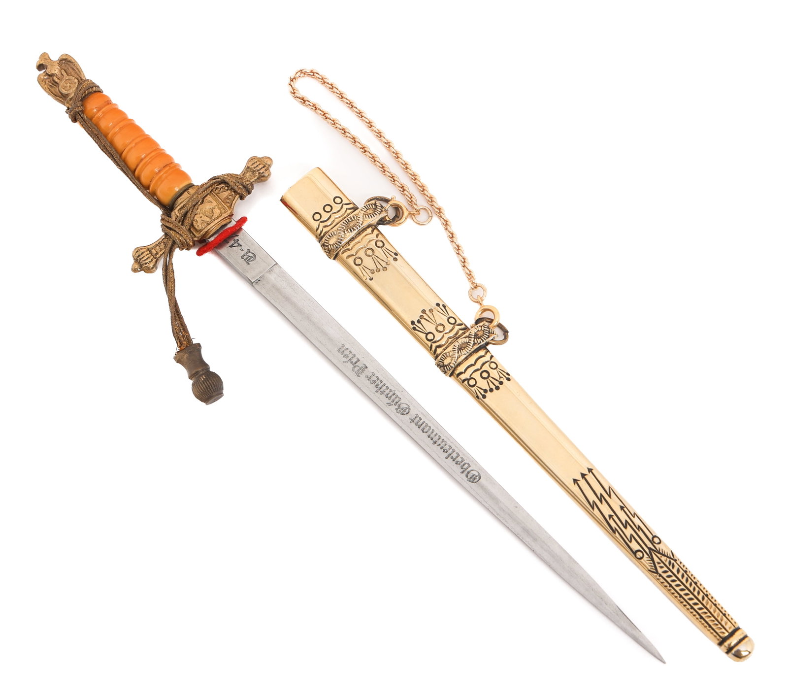 WWII U-BOAT GUNTHER PRIEN NAMED MINI DAGGER: WWII U-BOAT GUNTHER PRIEN NAMED MINI DAGGER WWII German Kriegsmarine Oberleutnant G?nther Prien Named Miniature Dagger. Double edged blade with Oberleutnant G?nther Prien etched on the midsection.
