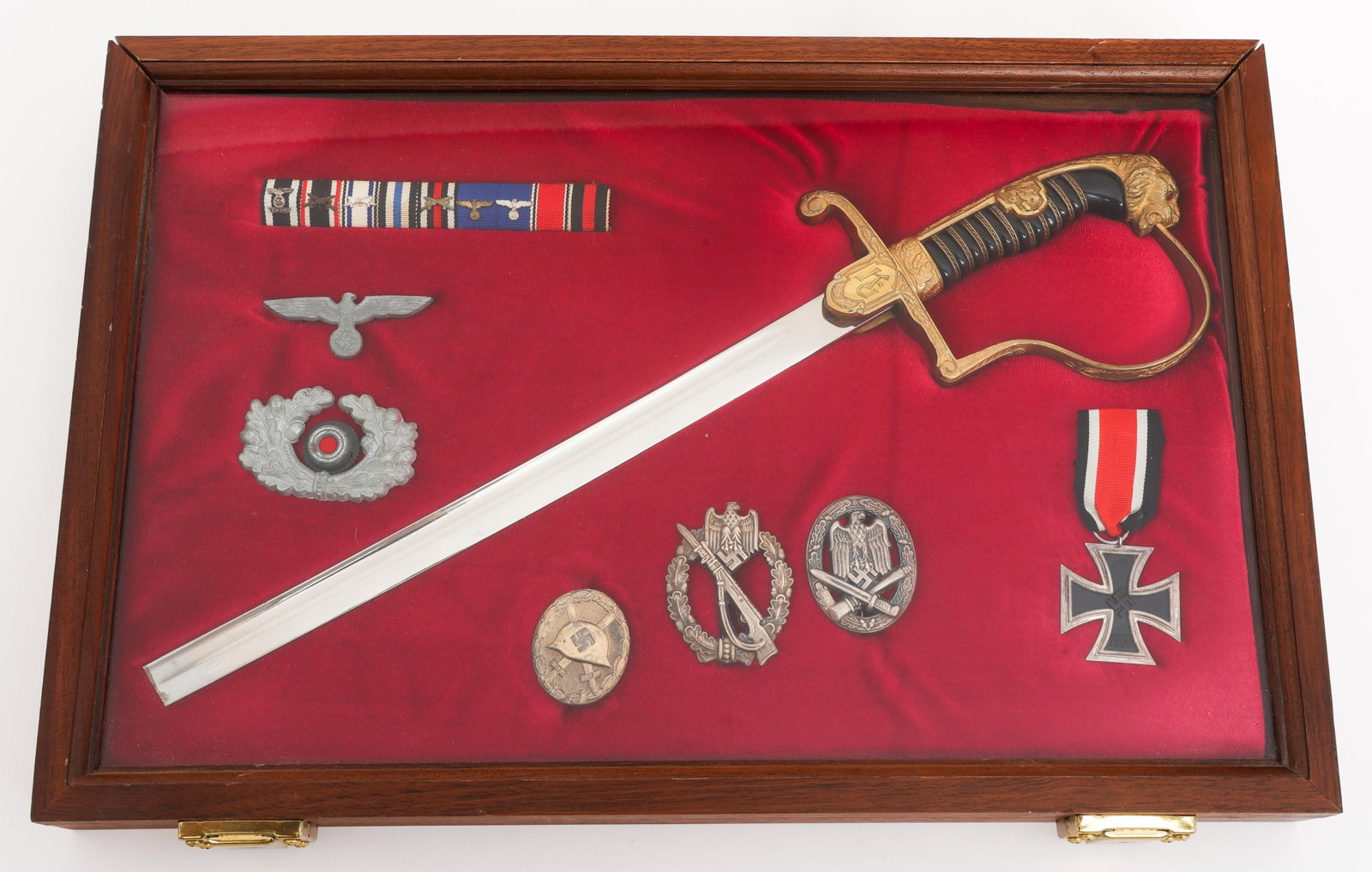 WWII GERMAN CUT LIONHEAD SWORD, MEDALS & BADGES (1 of 18)
