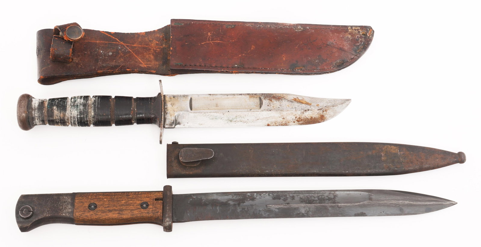 WWII US KA-BAR KNIFE & GERMAN K98 COMBAT BAYONET (1 of 16)
