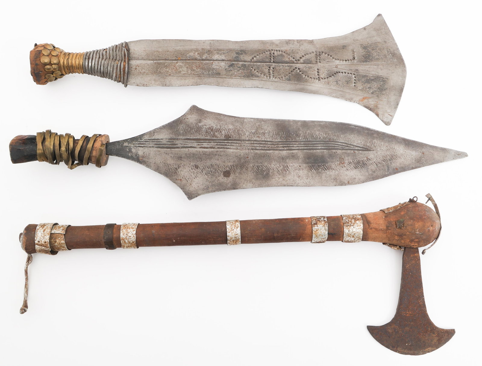 20th C. AFRICAN TRIBAL HATCHET, DAGGER & KNIFE (1 of 9)