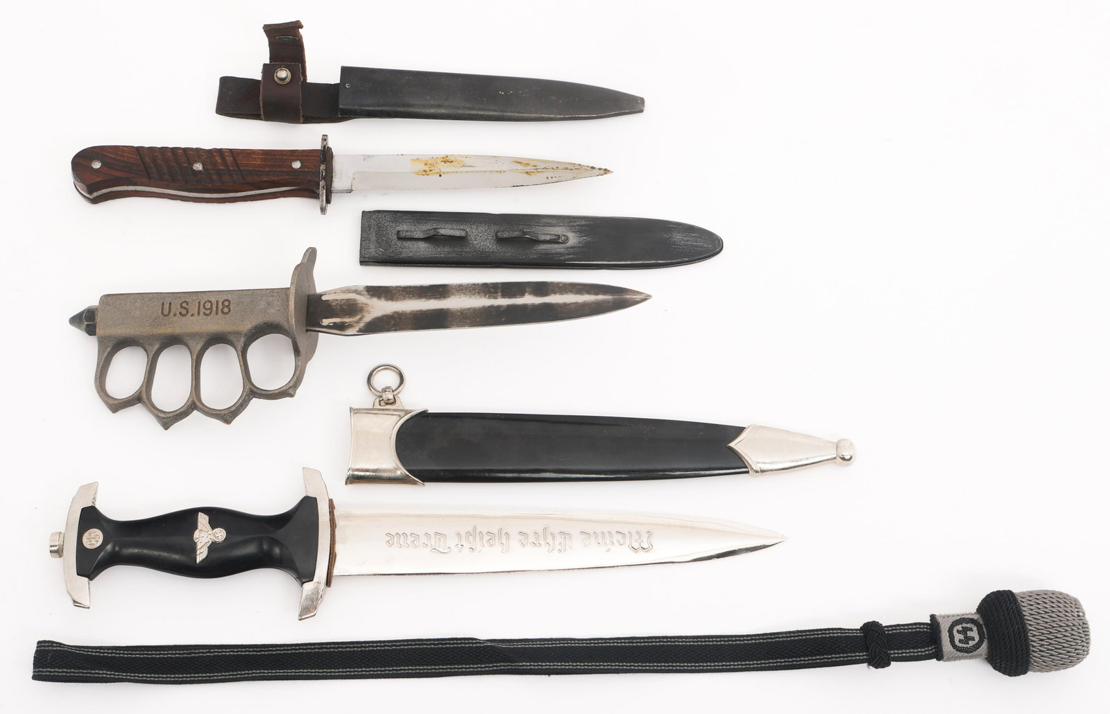 REENACTOR GERMAN SS DAGGER, US 1918 TRENCH KNIFE (1 of 15)