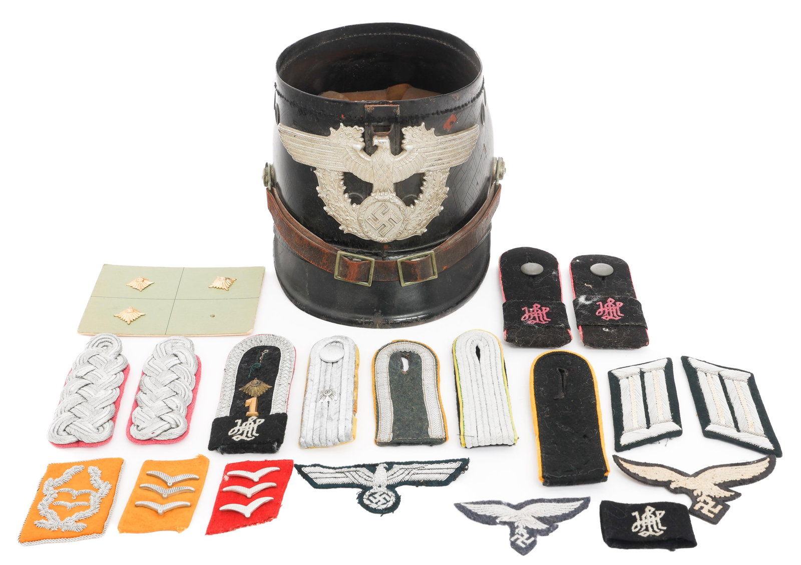WWII GERMAN POLICE SHAKO & SHOULDER BOARDS