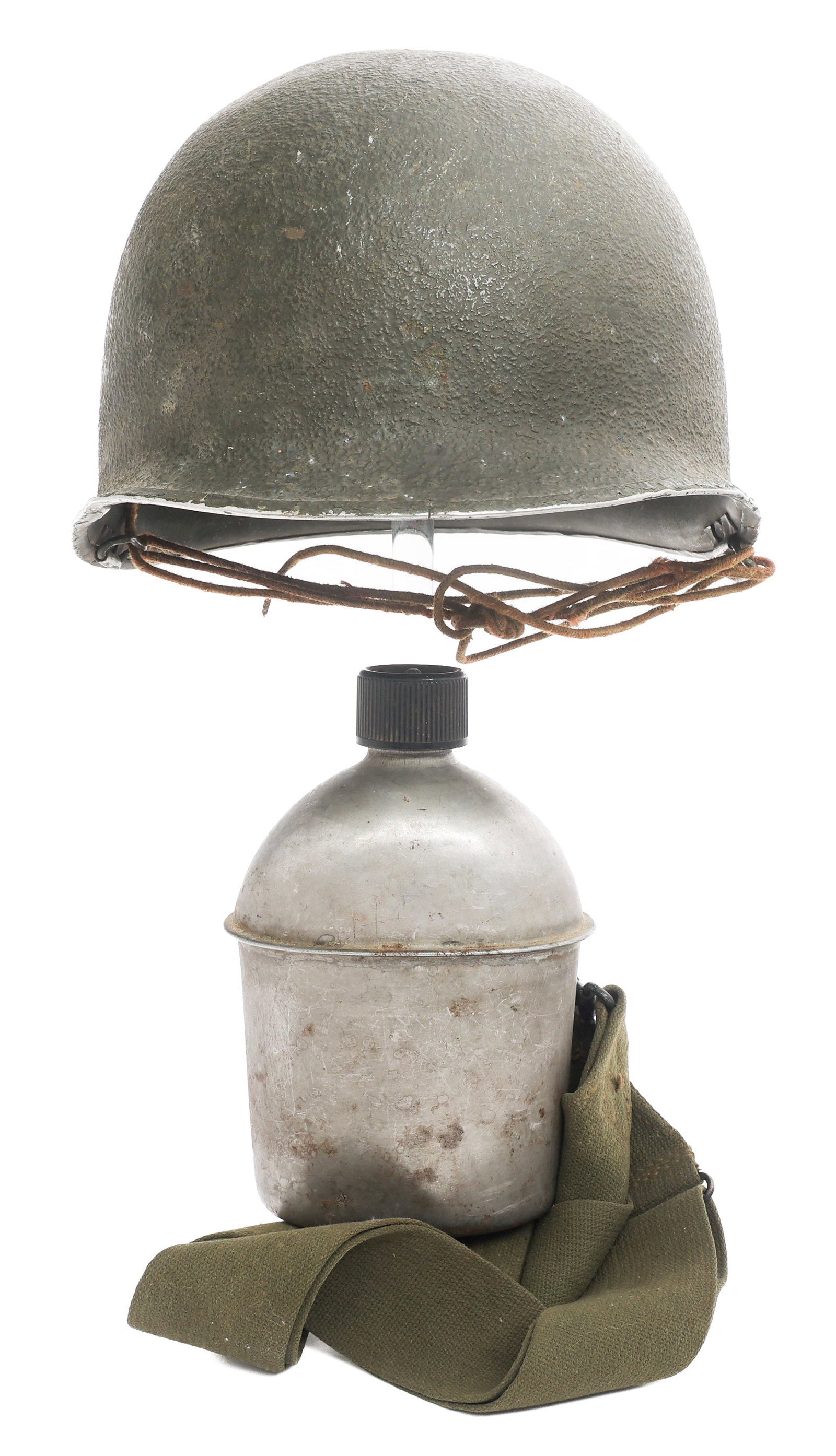 WWII US ARMY M1 HELMET SHELL & CANTEEN (1 of 14)