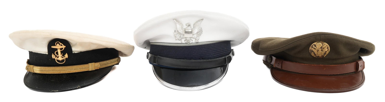 WWII - COLD WAR USN, AF ACADEMY, & ARMY VISOR CAPS