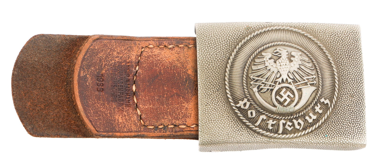 WWII 1938 GERMAN POSTSCHUTZ EM / NCO BELT BUCKLE
