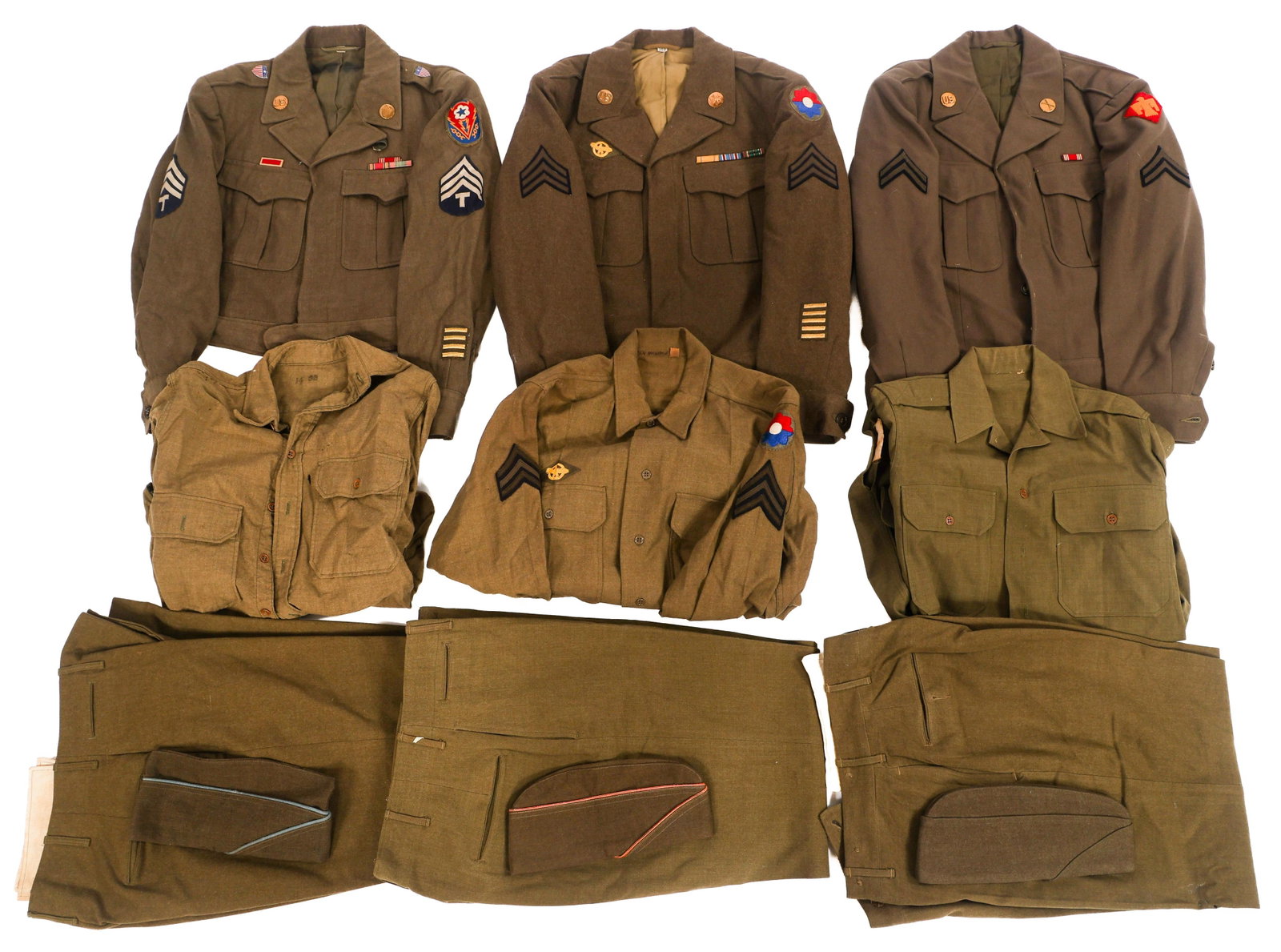 WWII US ARMY NAMED NCO & ADSEC UNIFORM SETS