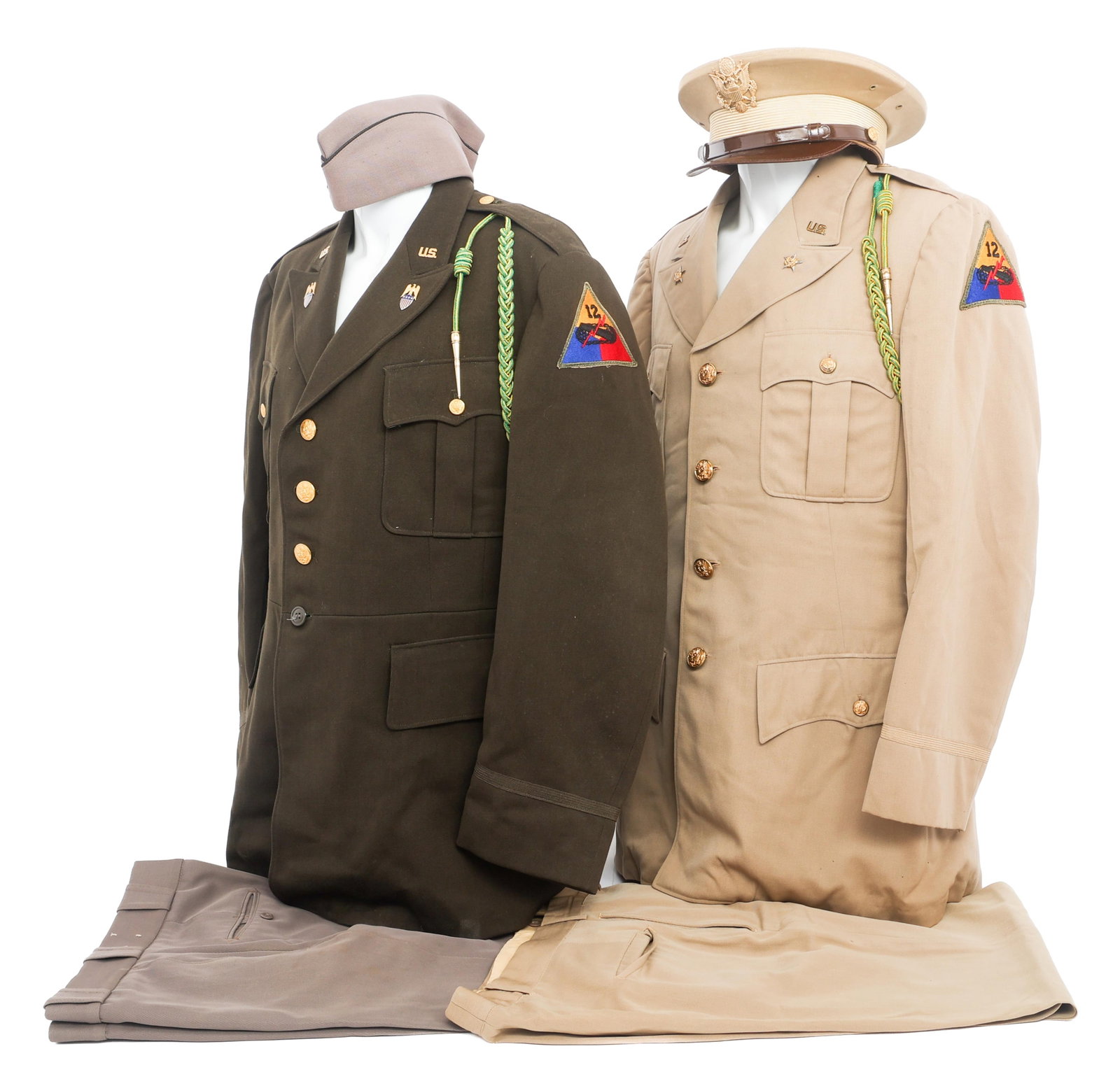 WWII US ARMY 12th ARMORED DIVISION SERVICE UNIFORM: WWII US ARMY 12th ARMORED DIVISION SERVICE UNIFORM WWII US Army 12th Armored Division Officer Service Uniforms. (1) Summer Uniform. Khaki cotton tunic with 12th Armored Division shoulder patch. US and