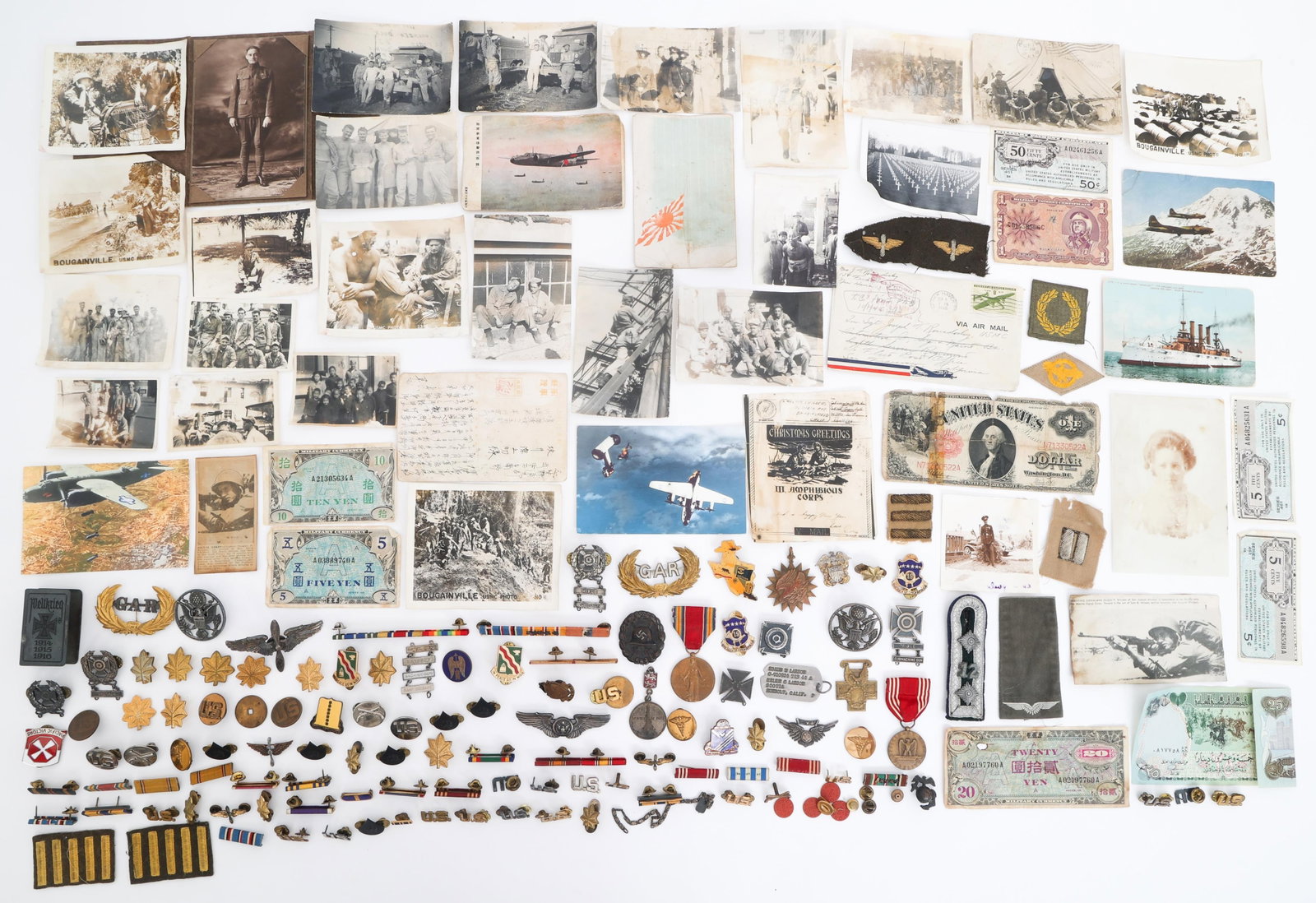 WWI - WWII WORLD MILITARY & CIVILIAN BONANZA: WWI - WWII WORLD MILITARY & CIVILIAN BONANZA WWI to WWII US and World Military and Civilian Bonanza. Includes WWII US Victory medal, Good Conduct medal, dog tag named to Edaun W. Larson, German