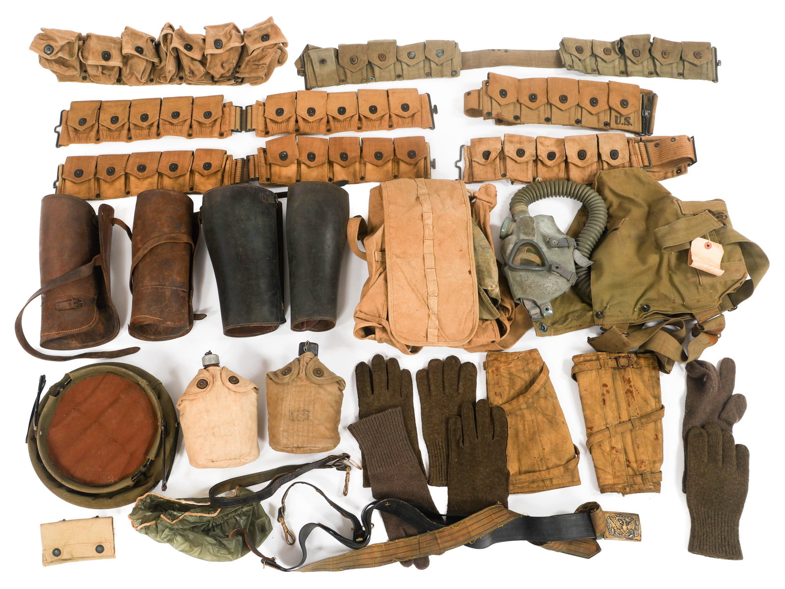 WWI - WWII US ARMY FIELD GEAR & NAMED GAS MASK (1 of 13)