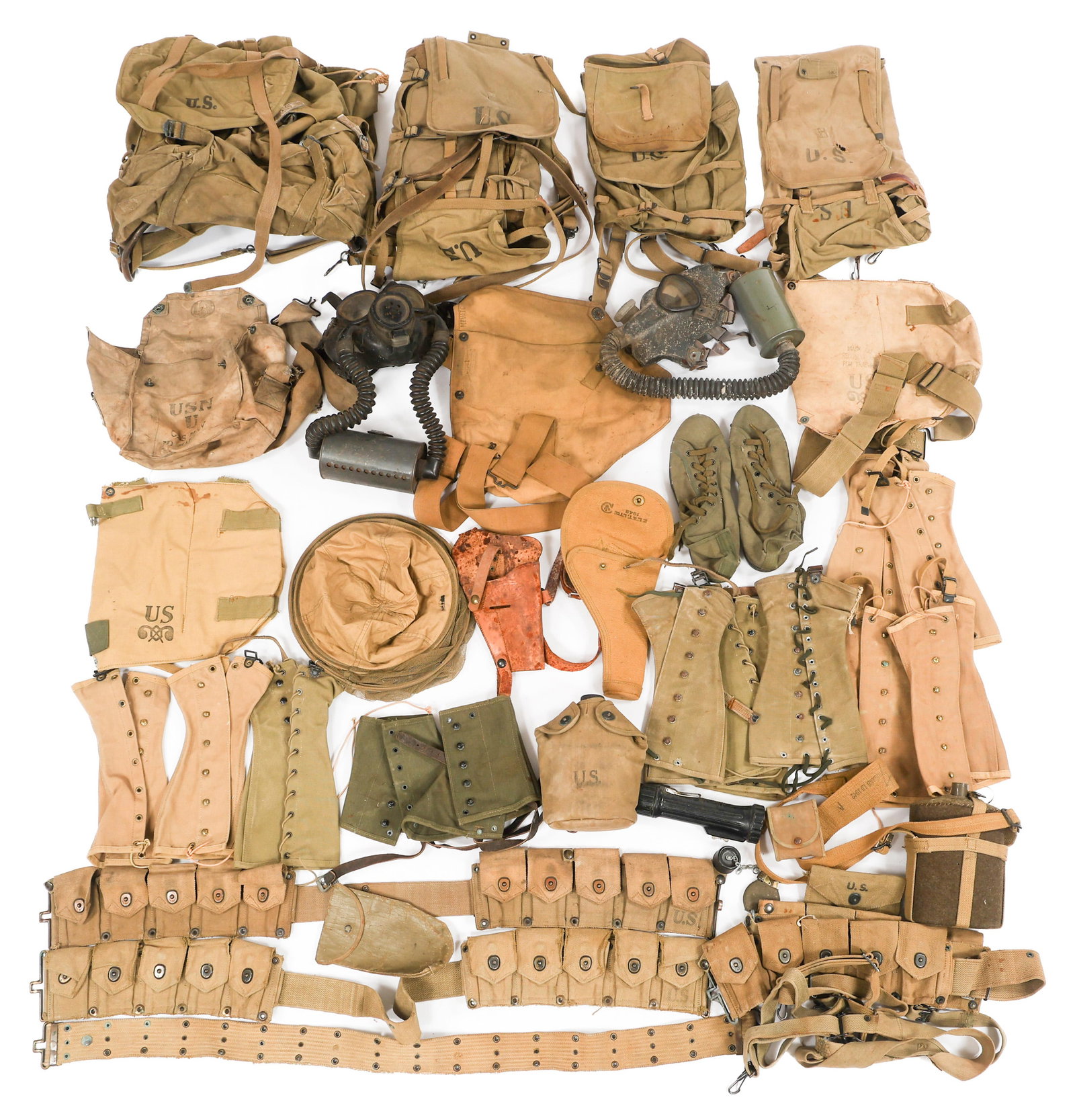 WWII US ARMY HAVERSACKS, GAS MASKS, & FIELD GEAR (1 of 20)