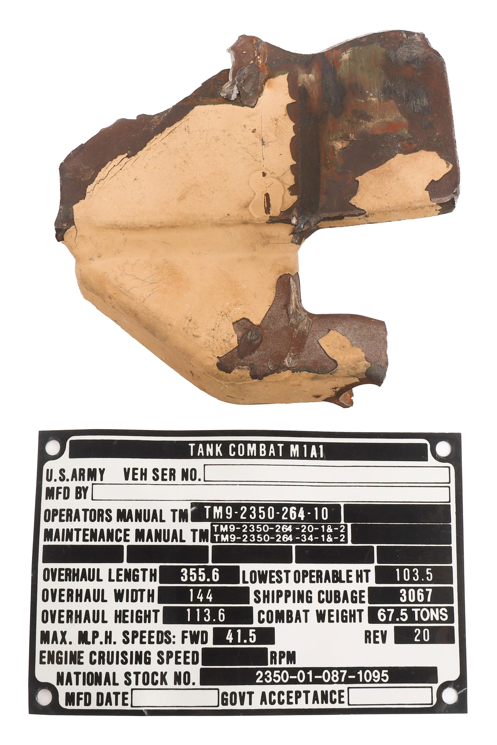 US ARMY M1A1 ABRAMS TANK TRACK SKIRT & DATA PLATE (1 of 5)