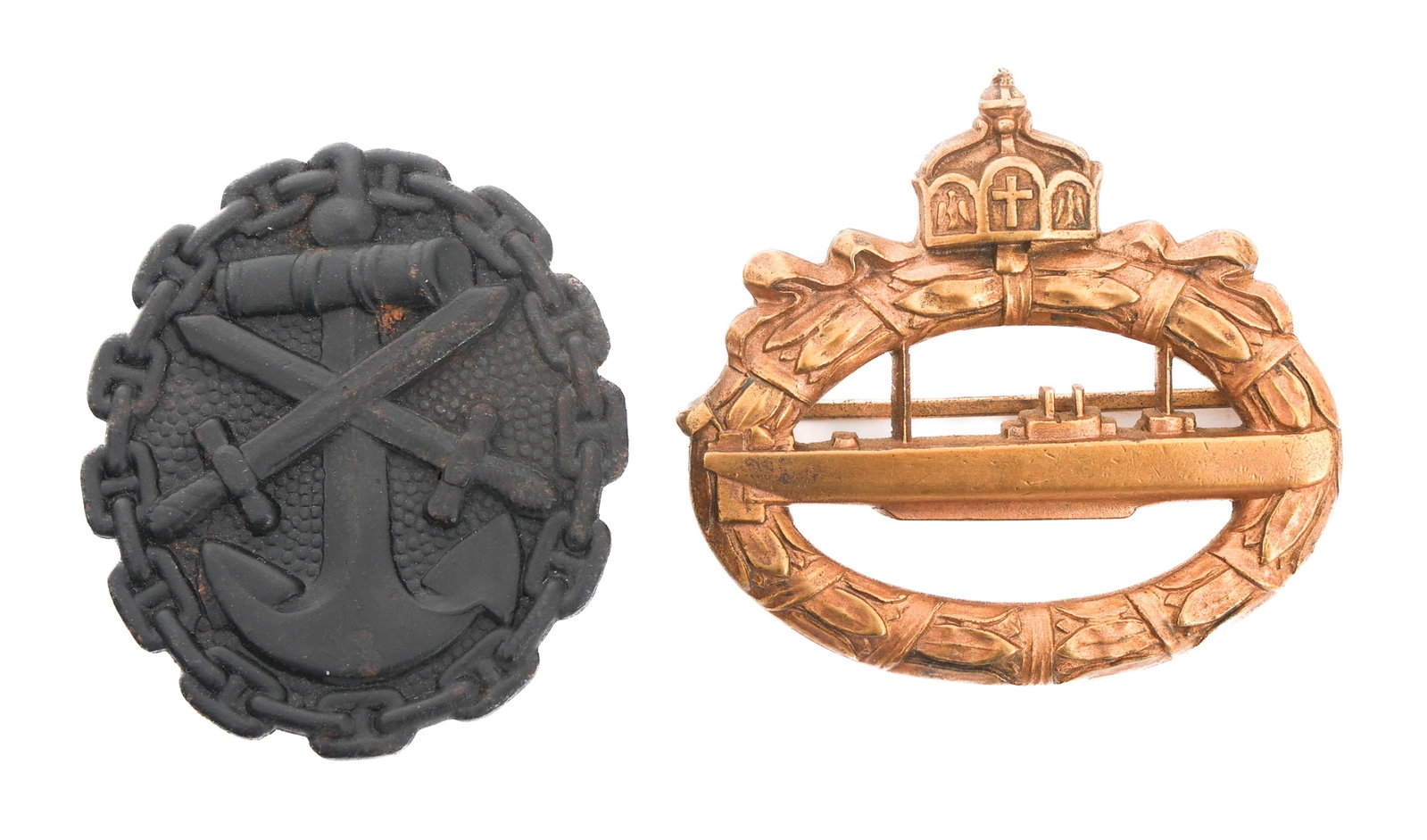 IMPERIAL GERMAN U BOAT & NAVAL WOUND BADGES