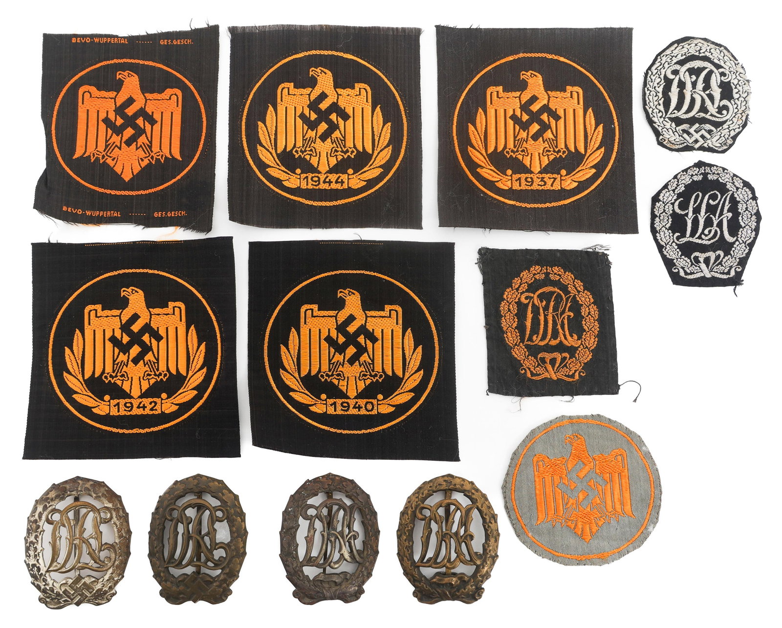 WWII GERMAN DRL SPORTS BADGES & BEVO PATCHES
