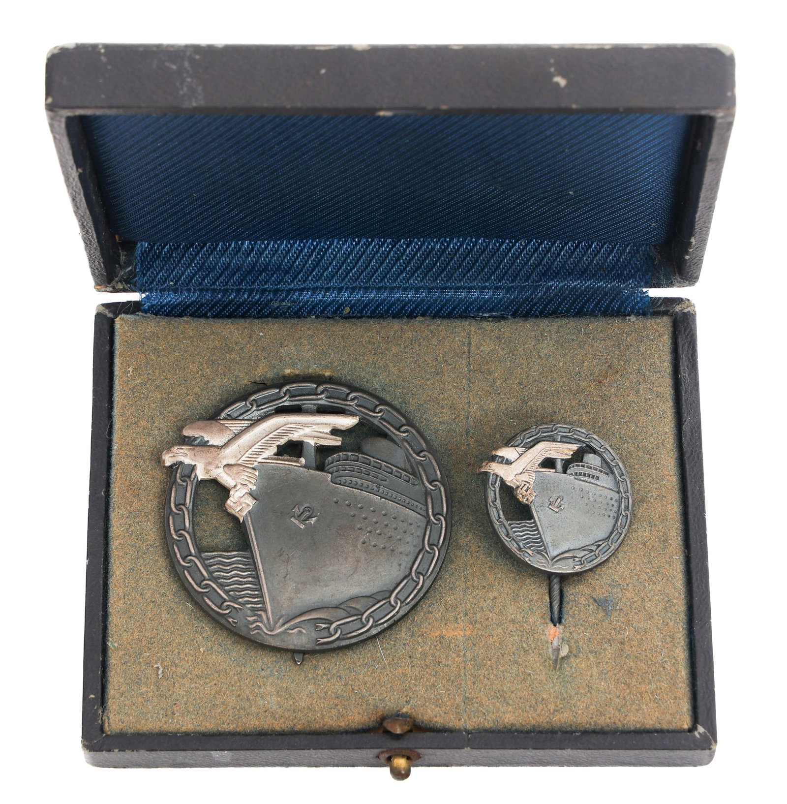 WWII GERMAN NAVY BLOCKADE RUNNER'S BADGE & PIN SET
