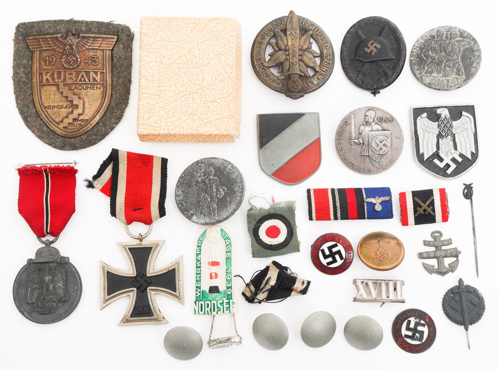 WWII GERMAN IRON CROSS, BADGES & POLITICAL PINS