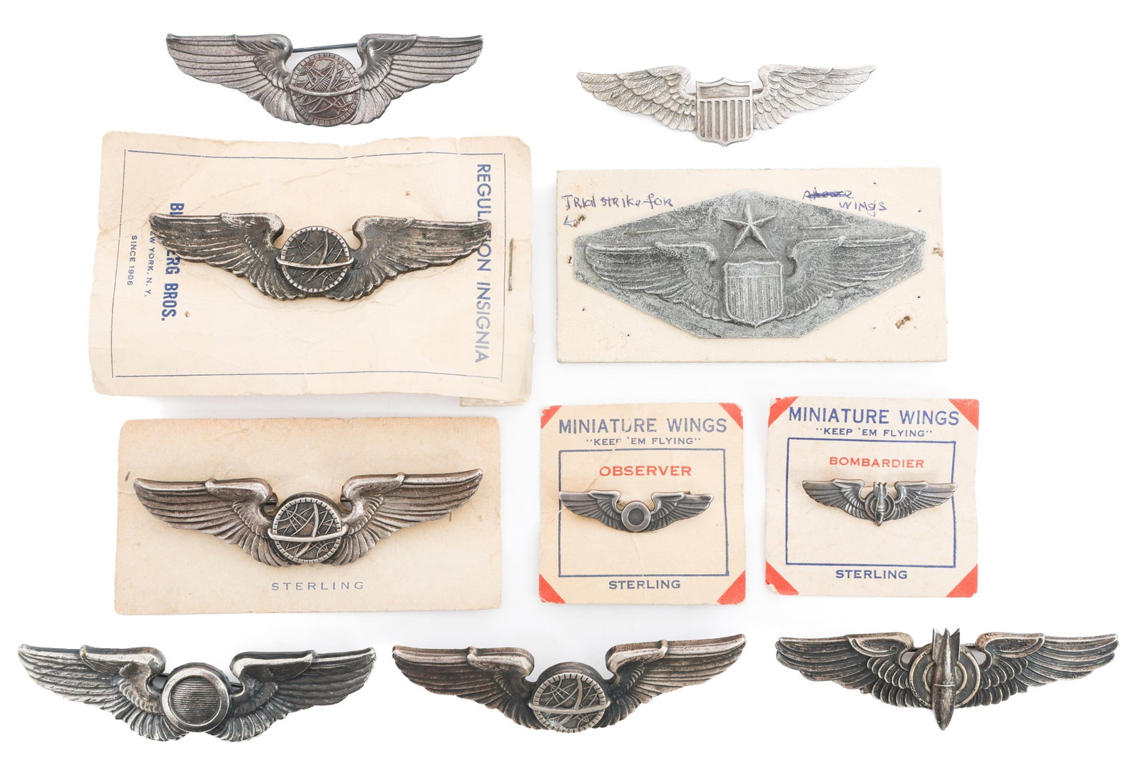 WWII USAAF 1 1/2" & 3" QUALIFICATION WINGS
