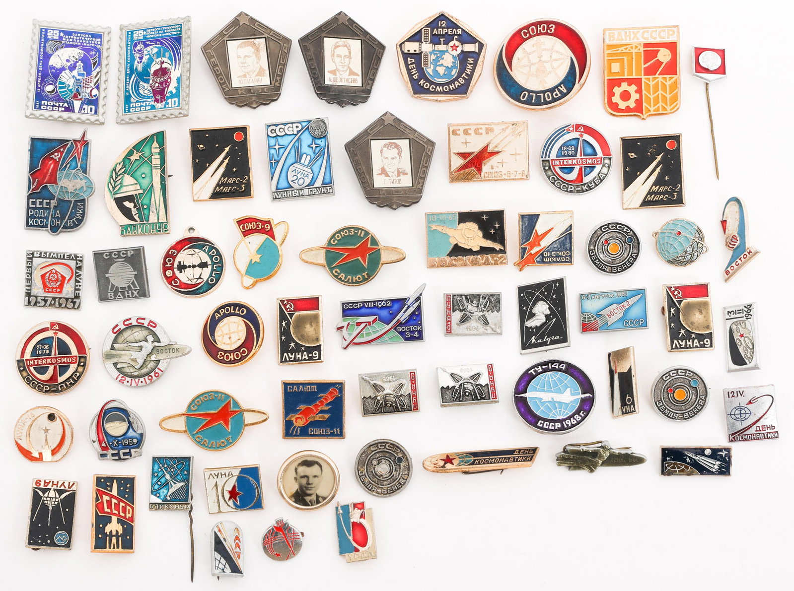 COLD WAR SOVIET SPACE PROGRAM PINS: COLD WAR SOVIET SPACE PROGRAM PINS Cold War Soviet Space Program Pins. Includes pins celebrating the anniversary of the Vostok and Mars-1 missions. Yuri Gagarin, Soyuz 9, Apollo-Soyuz Test Project,