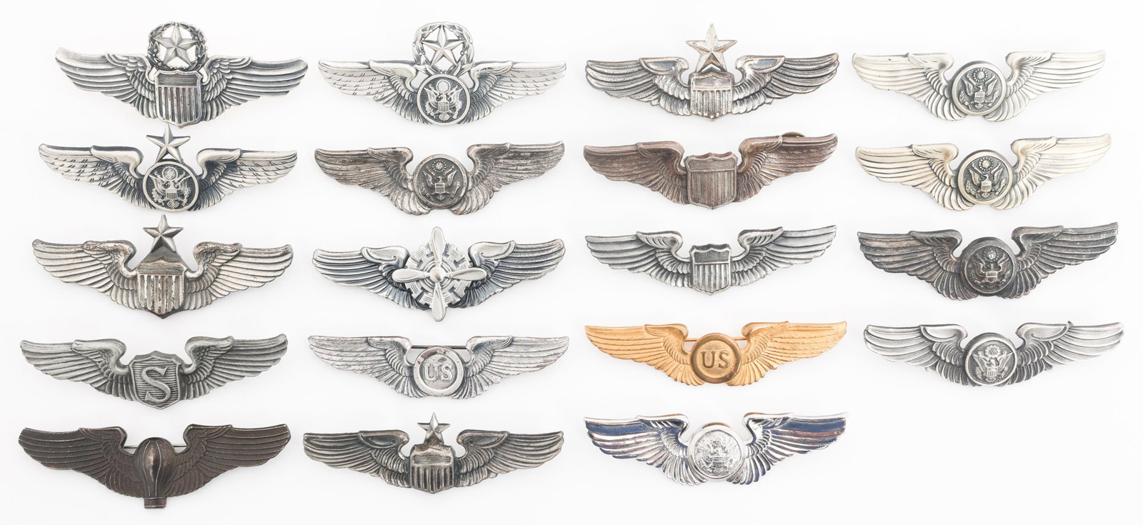 20TH C. US 3" QUALIFICATION WINGS: 20TH C. US 3" QUALIFICATION WINGS 20th Century US 3" Qualification Wings. Makers include NS Meyer and Vanguard. One is marked Sterling. (2) Interwar Observer. (6) Air Crew. (2) Pilot. (3) Senior