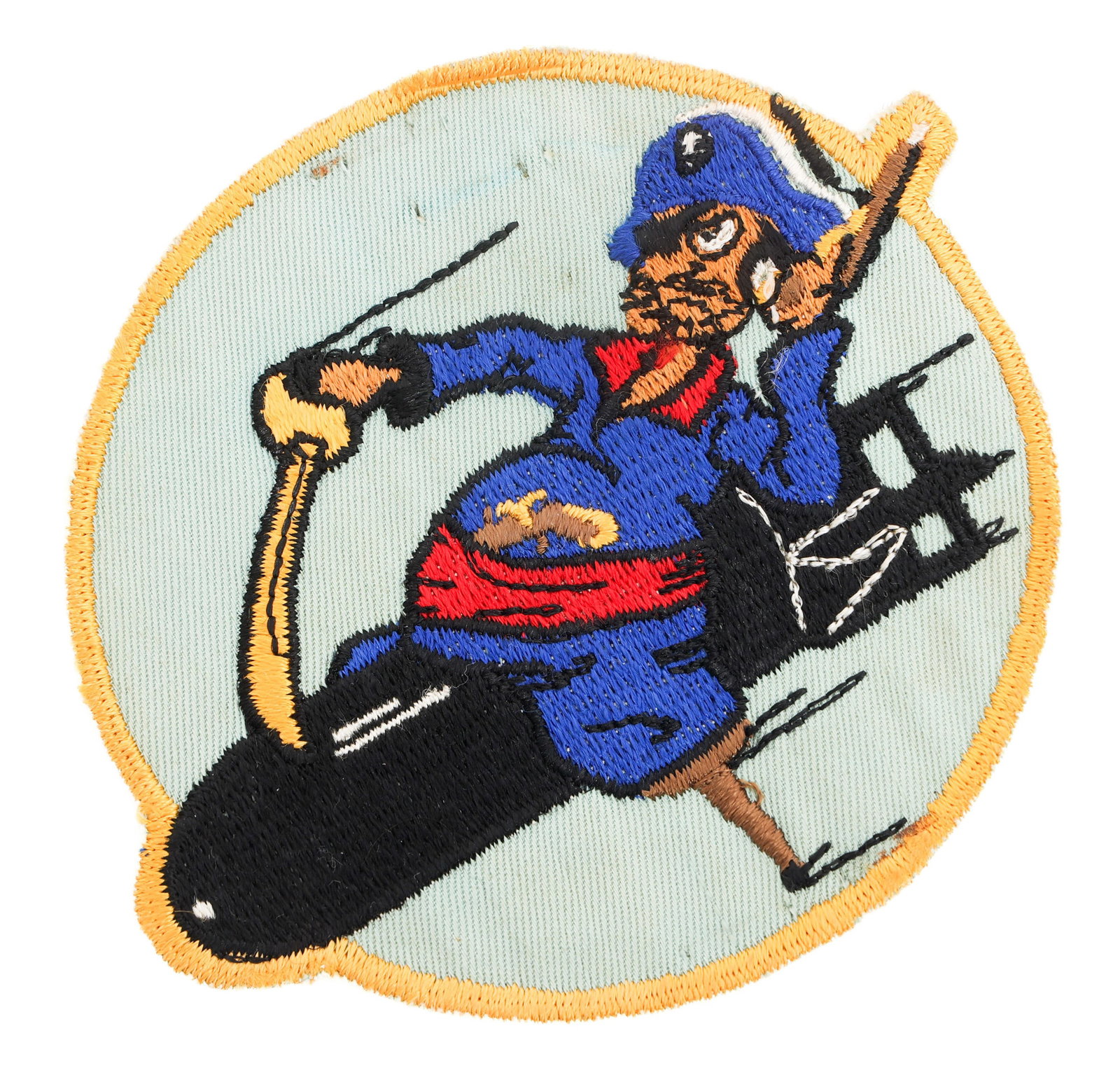 WWII US NAVY VPB-109 PATROL BOMBING SQUADRON PATCH: WWII US NAVY VPB-109 PATROL BOMBING SQUADRON PATCH WWII U.S. Navy VPB-109 Patrol Bombing Squadron Patch. Twill embroidered in silk/cotton threads with mesh backing. Size: 4" Provenance: Lifetime Milit