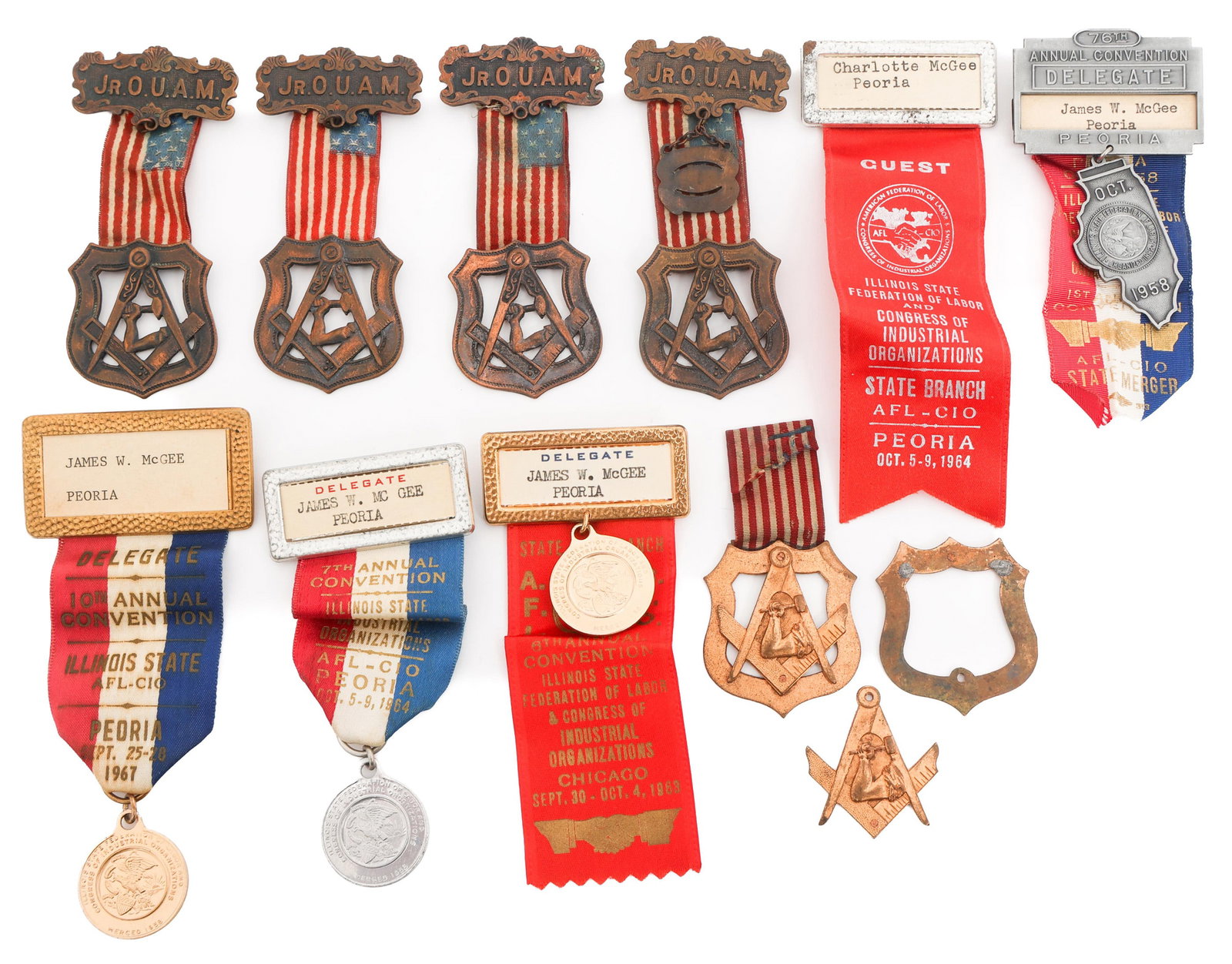 ORDER OF UNITED AMERICAN MECHANICS MEDALS & RIBBON: ORDER OF UNITED AMERICAN MECHANICS MEDALS & RIBBON Order of United American Mechanics Annual and Junior OUAM Conventions Medals and Ribbon. (6) Junior OUAM. (4) Annual Peoria Illinois State AFL-CIO (F