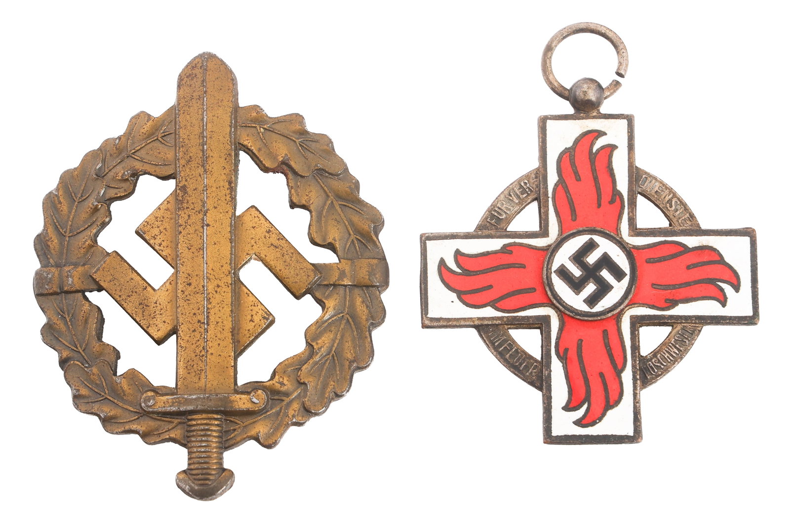 WWII GERMAN FIRE BRIGADE 2nd CLASS CROSS & BADGE