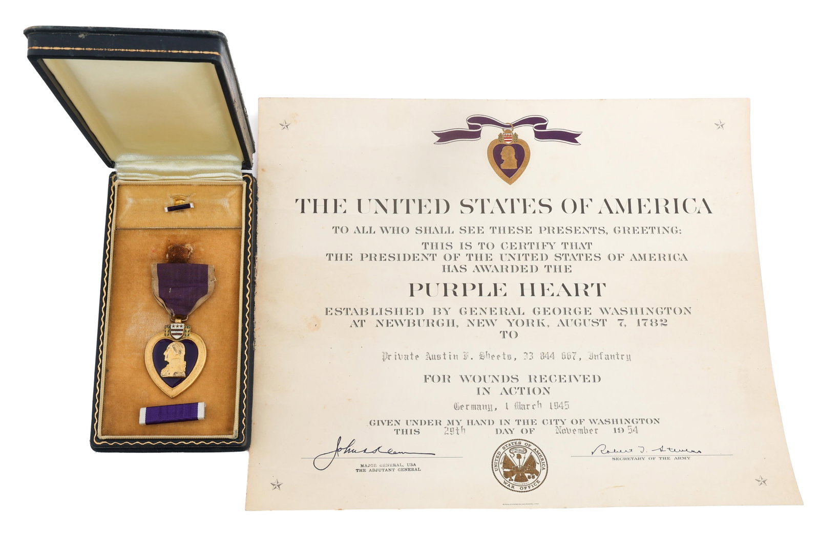 WWII US ARMY PRIVATE WIA NAMED PURPLE HEART (1 of 9)