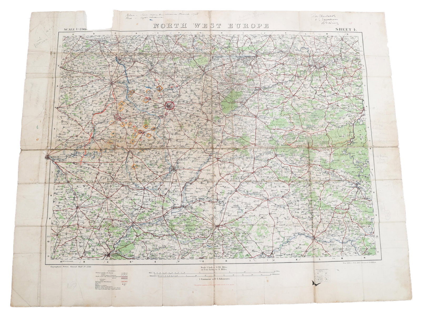 WWI US AERO GERMAN SPRING OFFENSIVE ANNOTATED MAP (1 of 14)
