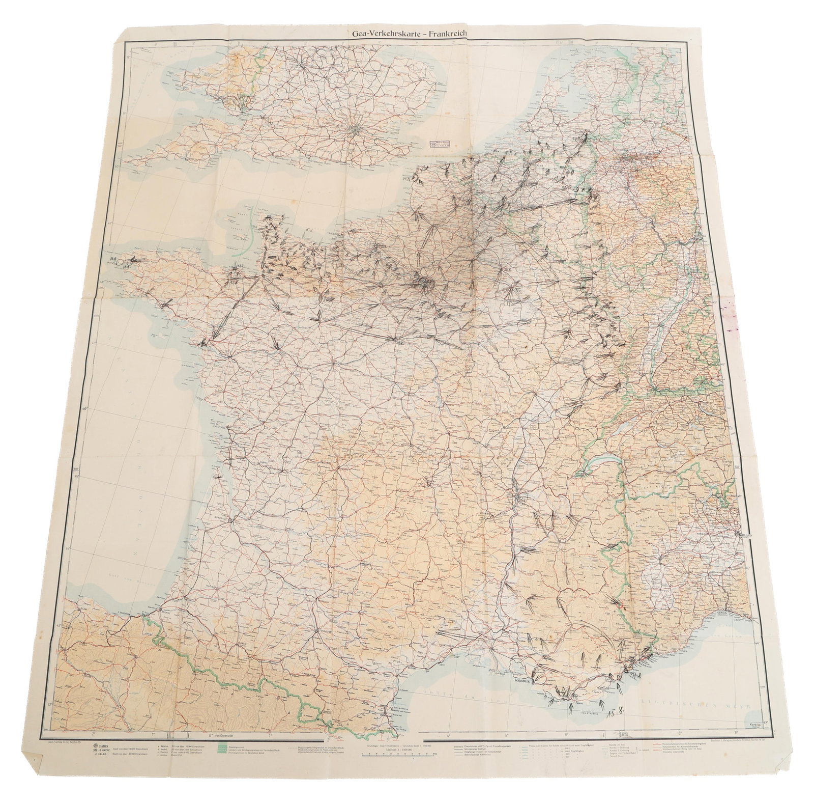 WWII GERMAN OPERATION OVERLORD ANNOTATED MAP: WWII GERMAN OPERATION OVERLORD ANNOTATED MAP WWII German Annotated Map. Named to Major Johann Buttel. Map depicts Allied movement from Operation Overlord to Operation Market Garden. Stamped name and