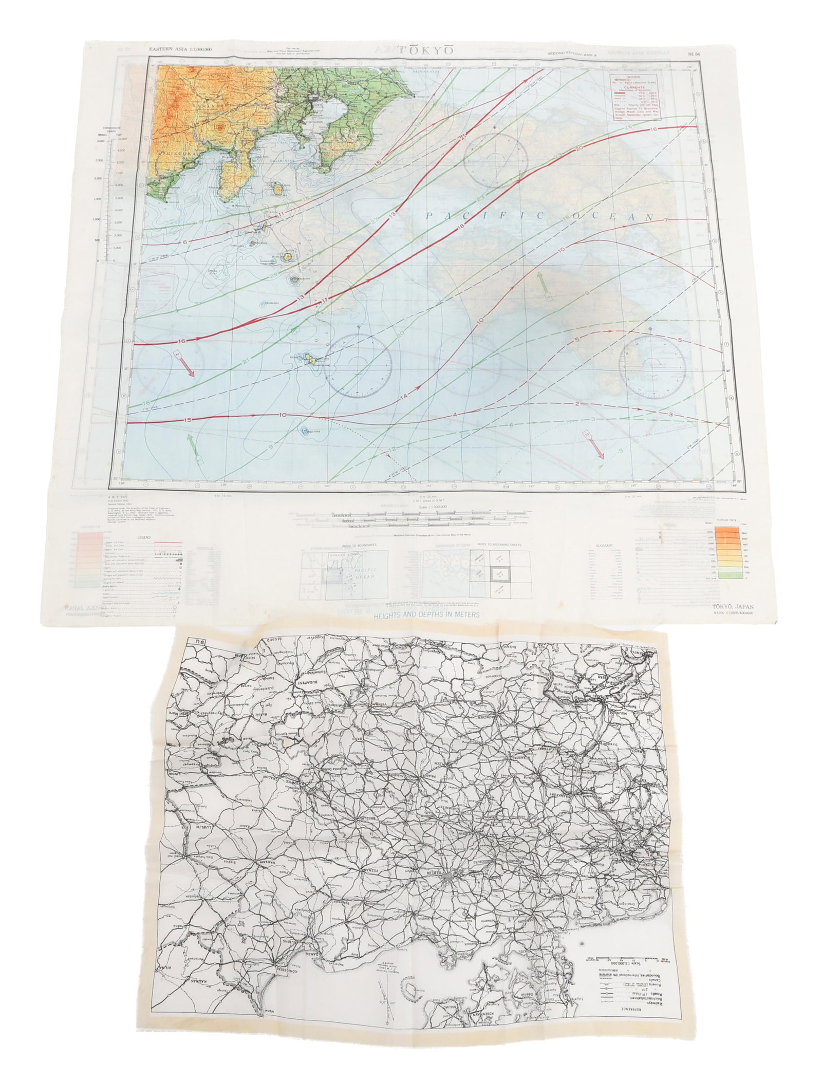 WWII US GERMAN & JAPANESE MAINLAND MAPS: WWII US GERMAN & JAPANESE MAINLAND MAPS WWII U.S. Armed Forces German and Japanese Mainland Maps. (1) Map of Germany. Cloth, single sided map of Northern Germany and parts of Denmark, Poland,