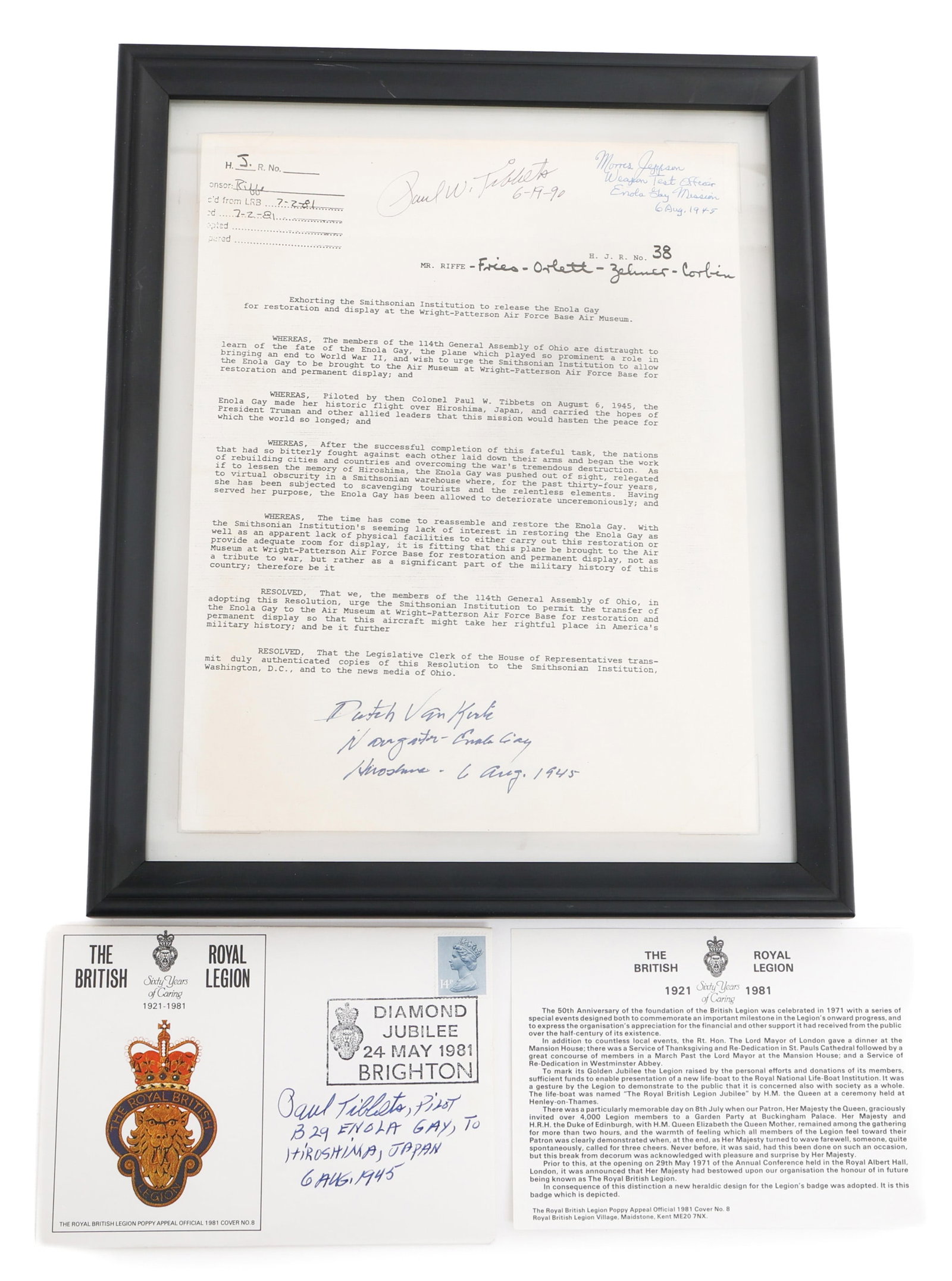 PAUL TIBBETS SIGNED ENOLA GAY AIR MUSEUM DOCUMENT (1 of 9)