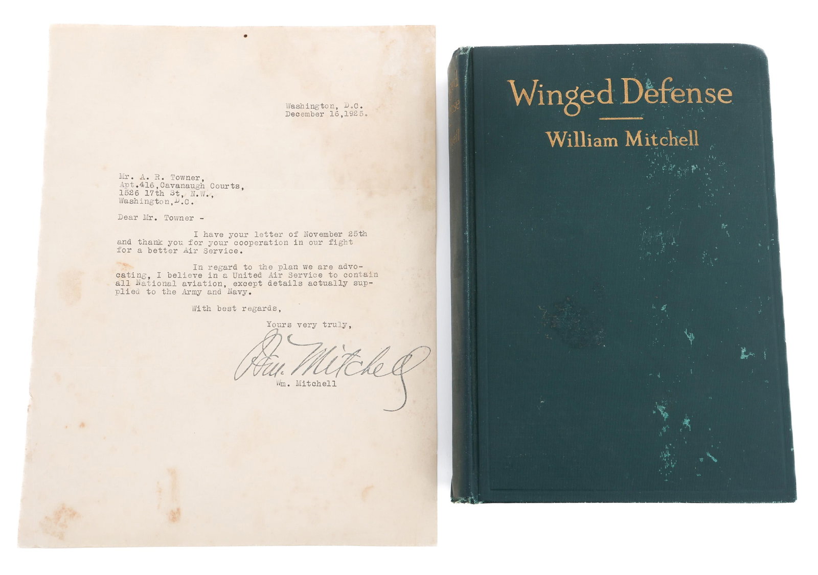 GENERAL MITCHELL "WINGED DEFENSE" BOOK & LETTER (1 of 9)