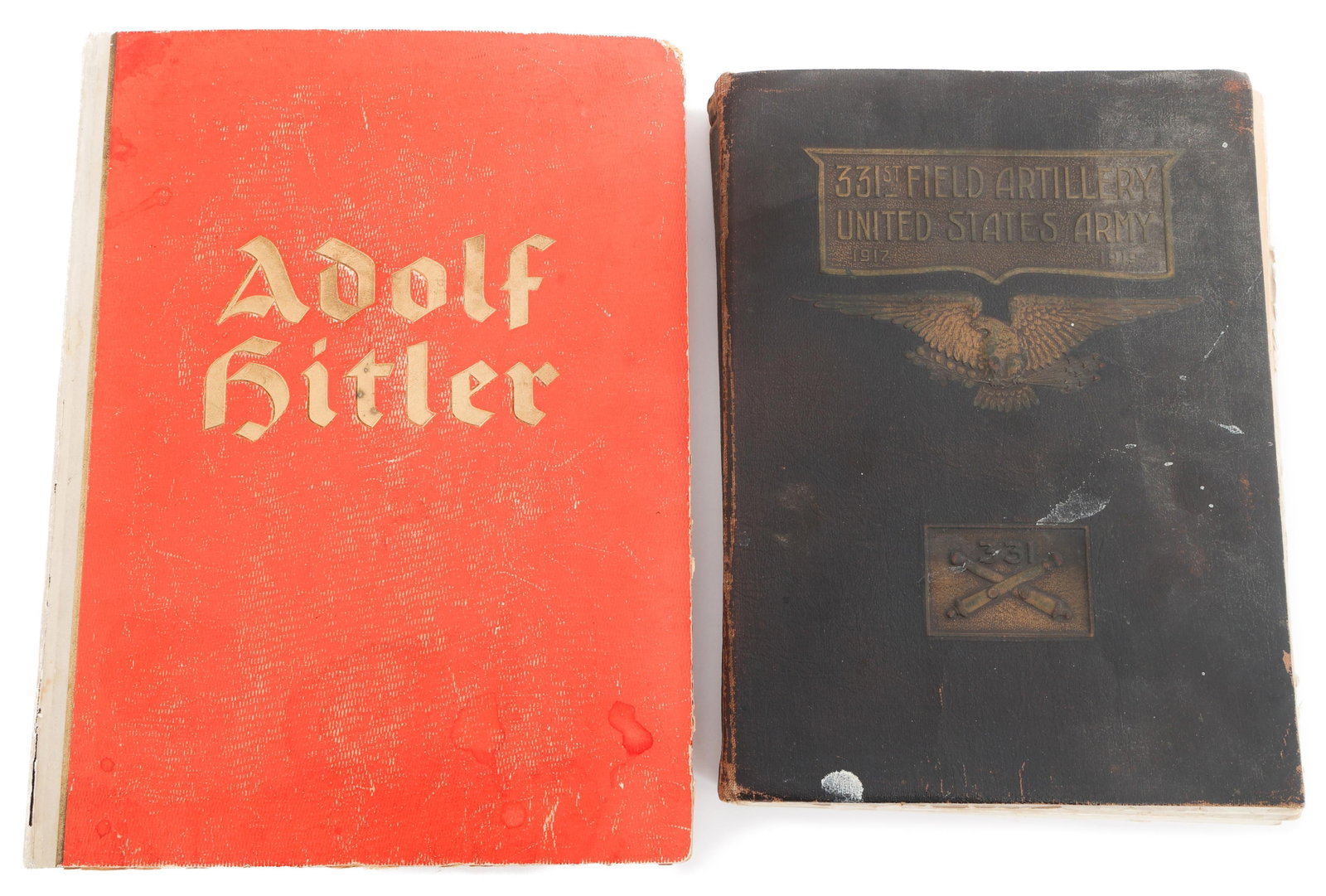ADOLF HITLER & US ARTILLERY CIGARETTE CARD BOOKS: ADOLF HITLER & US ARTILLERY CIGARETTE CARD BOOKS Adolf Hitler and US Artillery Cigarette Card Books. (1) "Adolf Hitler: Bilder aus dem Leben des Fuhrers" Cigarette Card Book. (1) WWI US Army 331st
