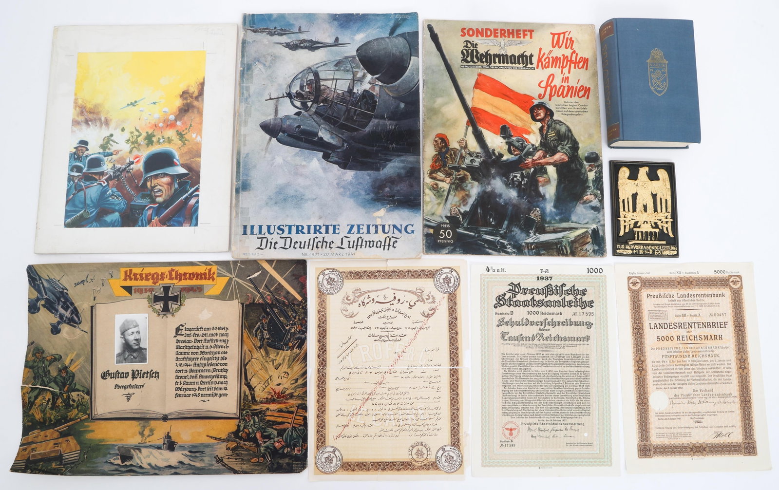 WWII GERMAN NSDAP PLAQUE, MAGAZINES & BOOKS (1 of 14)
