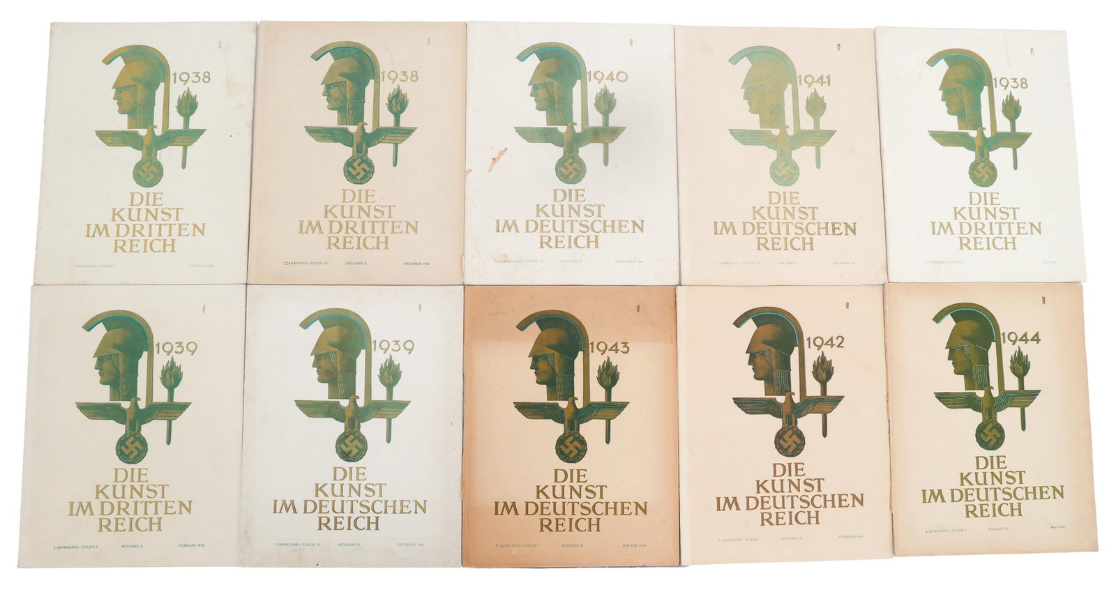 WWII GERMAN "DIE KUNST IM DEUTSCHEN REICH" MAGS: WWII GERMAN "DIE KUNST IM DEUTSCHEN REICH" MAGS WWII German "Die Kunst Im Deutchsen Reich" Magazines. Various editions from July 1938 to May 1944. Size: 14" x 11"