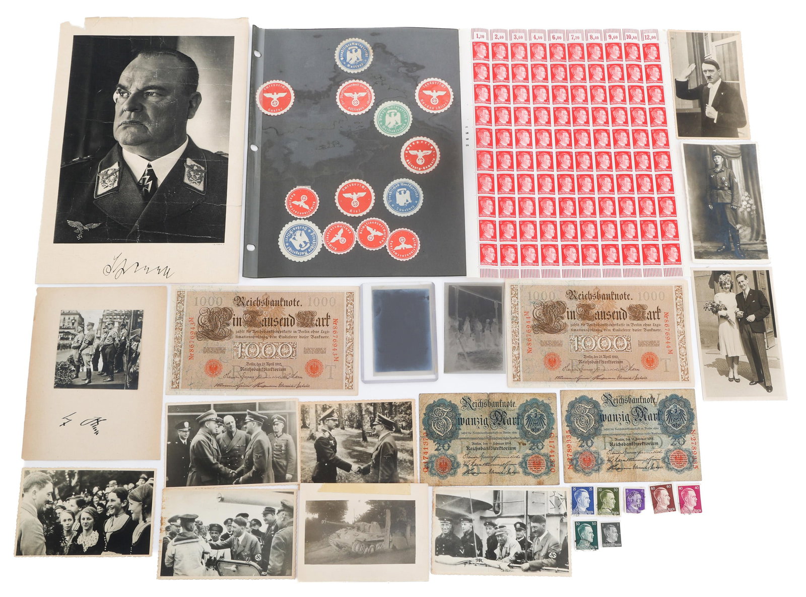 WWII GERMAN PHOTOGRAPHS, BANK NOTES & STAMPS (1 of 16)