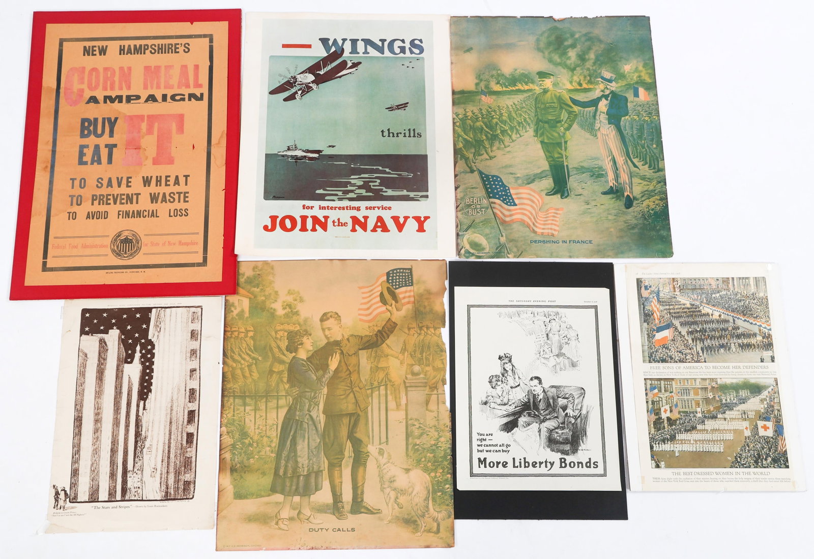 WWI - WWII US ARMED FORCES PROPAGANDA POSTERS: WWI - WWII US ARMED FORCES PROPAGANDA POSTERS WWI - WWII US Armed Forces Propaganda Posters. Some are attached to cardboard backing. Various dates. Size: 11" to 16" x 16" to 23"
