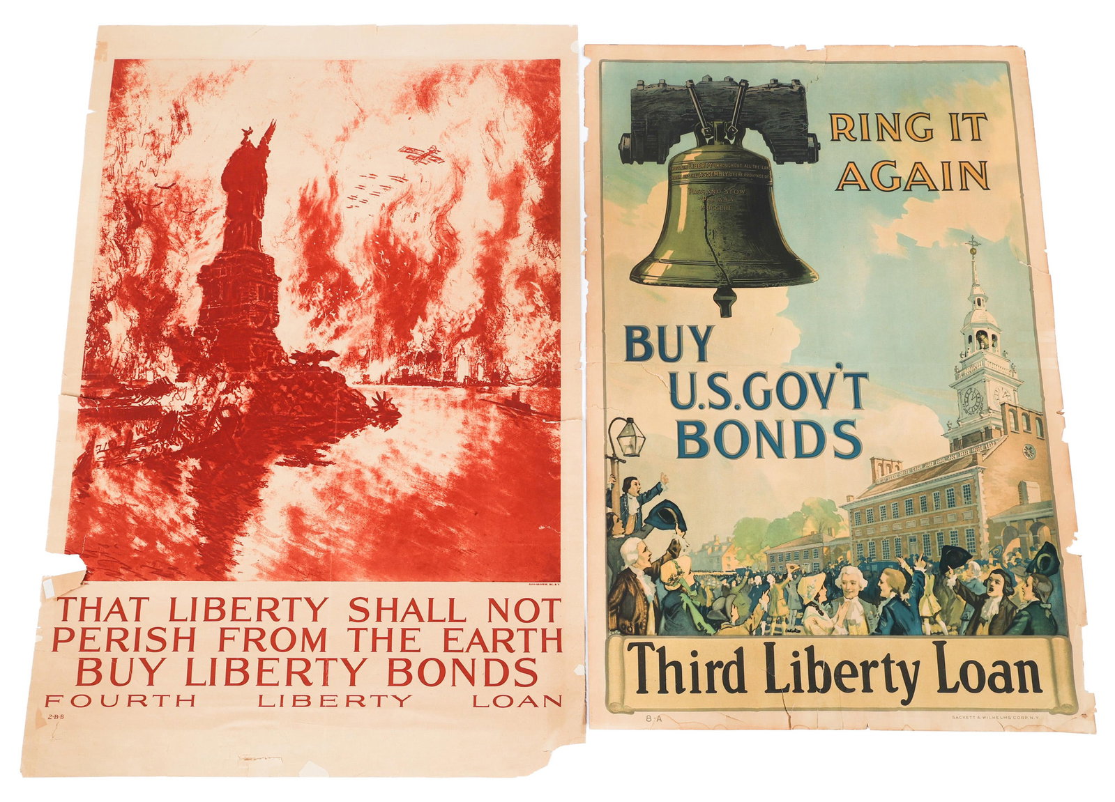 WWI US BUY LIBERTY BONDS POSTERS: WWI US BUY LIBERTY BONDS POSTERS WWI U.S. Buy Liberty Bonds Posters. (1) "That Liberty Shall Not Perish From the Earth" Poster. (1) "Ring It Again Buy U.S. Gov't Bonds." Third Liberty Loan Poster.