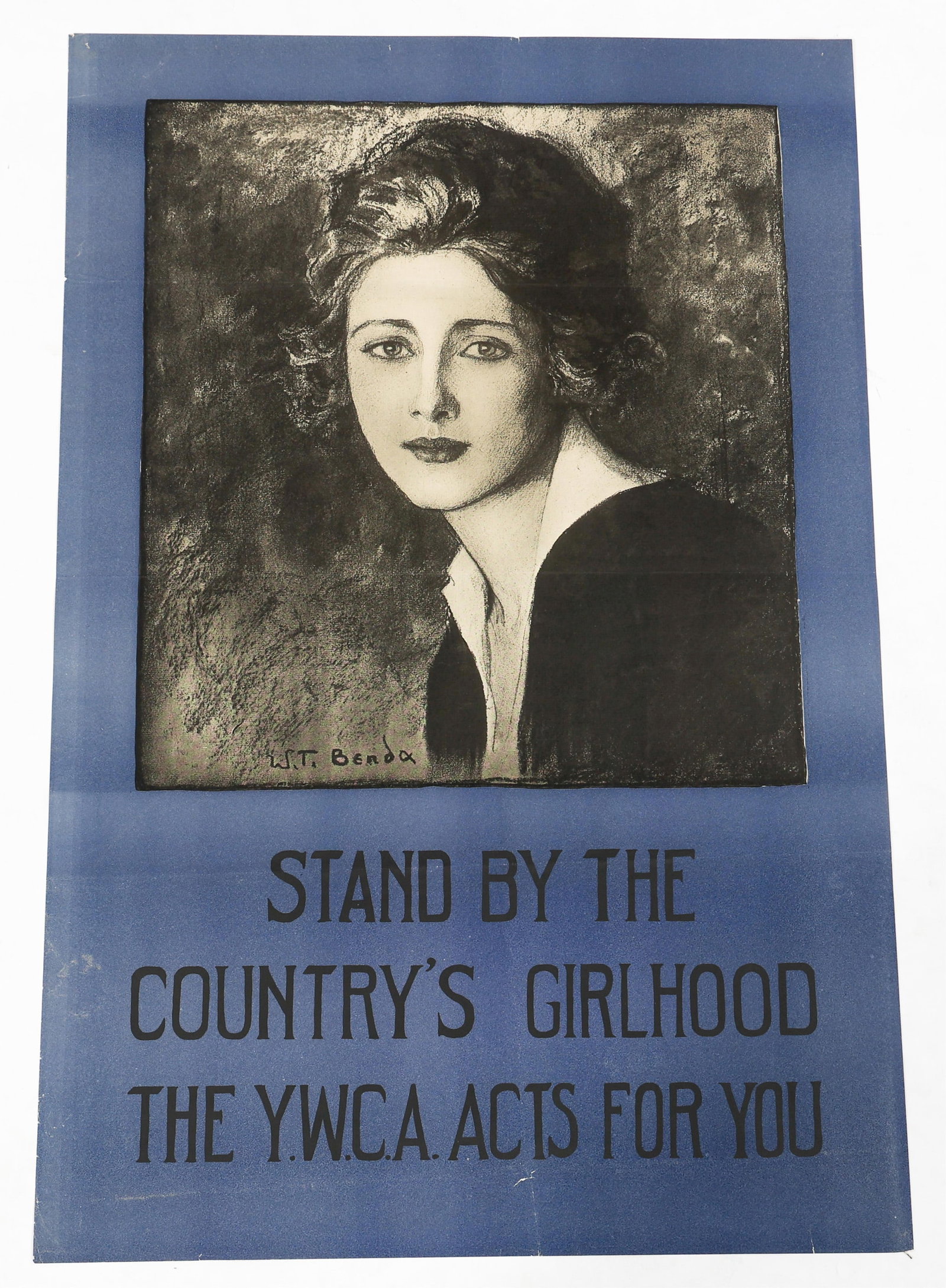 WWI US YMCA PROPAGANDA POSTER by WT BENDA: WWI US YMCA PROPAGANDA POSTER by WT BENDA WWI US YMCA "Stand by the Country's Girlhood" Propaganda Poster. Sketch by Wladyslaw T. Benda. Size: 30" x 20"