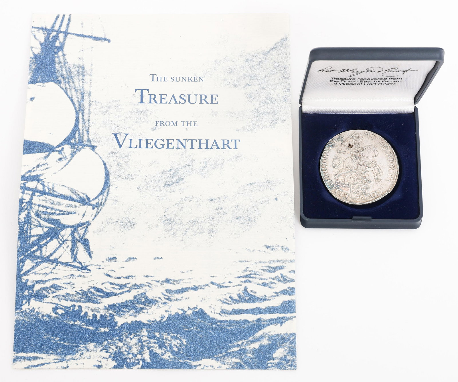 18th C. RECOVERED DUTCH EAST INDIES SILVER DUCAT: 18th C. RECOVERED DUTCH EAST INDIES SILVER DUCAT Early 18th Century Recovered Dutch East India Company Silver Ducat. Recovered in the 1990s from the Dutch East Indiaman Vliegenthart, includes pamphlet
