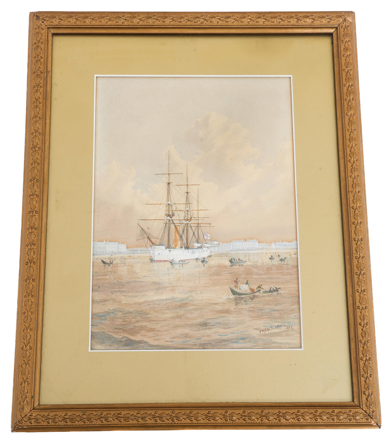 1889 HMS DRAGON PAINTING by FRED T. JANE (1 of 6)