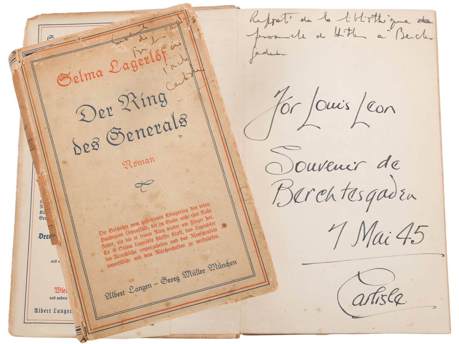 WWII US OFFICER BERCHTESGADEN BRINGBACK BOOK: WWII US OFFICER BERCHTESGADEN BRINGBACK BOOK WWII Berchtesgaden Bringback Book - US Army Colonel Carlisle V. Allan "Der Ring des Generals" authored by Nobel laureate Selma Lagerl?f, published by