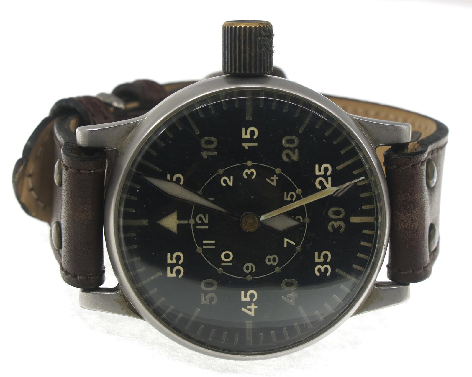 WWII GERMAN LUFTWAFFE NAMED A. LANGE & SOHN WATCH: WWII GERMAN LUFTWAFFE NAMED A. LANGE & SOHN WATCH WWII German Luftwaffe Named Wrist Watch. Named to Oberfeldwebel Rudi Busch. Aluminum case and modern replacement leather band with modern post-war