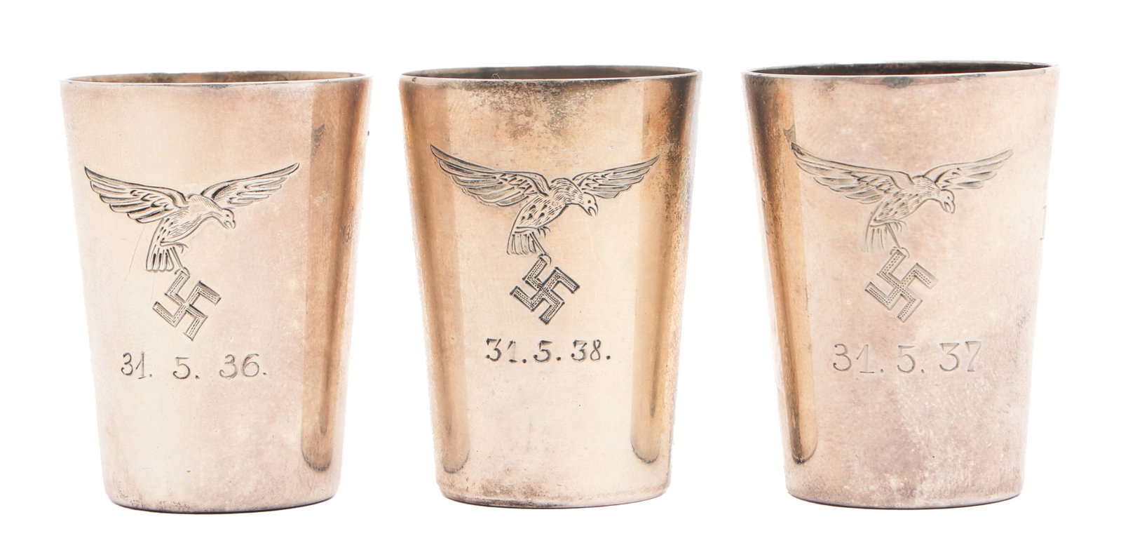 WWII GERMAN LUFTWAFFE SILVER SCHNAPPS CUPS (1 of 6)