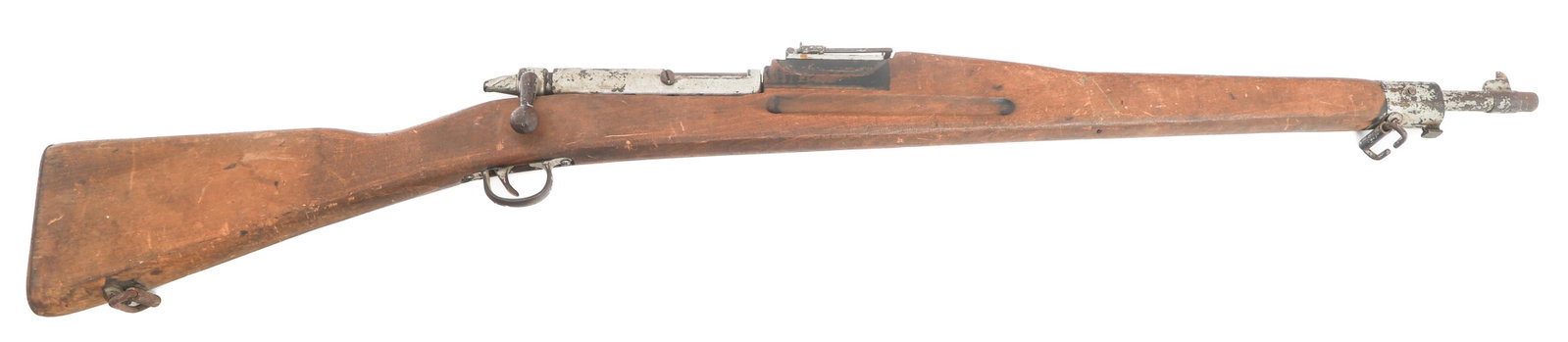 WWII US PARIS DUNN MARK 1 USN DUMMY TRAINING RIFLE: WWII US PARIS DUNN MARK 1 USN DUMMY TRAINING RIFLE WWII US Paris Dunn Mark 1 USN Dummy Training Rifle. Wooden stock, with functional bolt. Butt plate stamped Dummy Training rifle Mark 1 - U.S.N. Parri